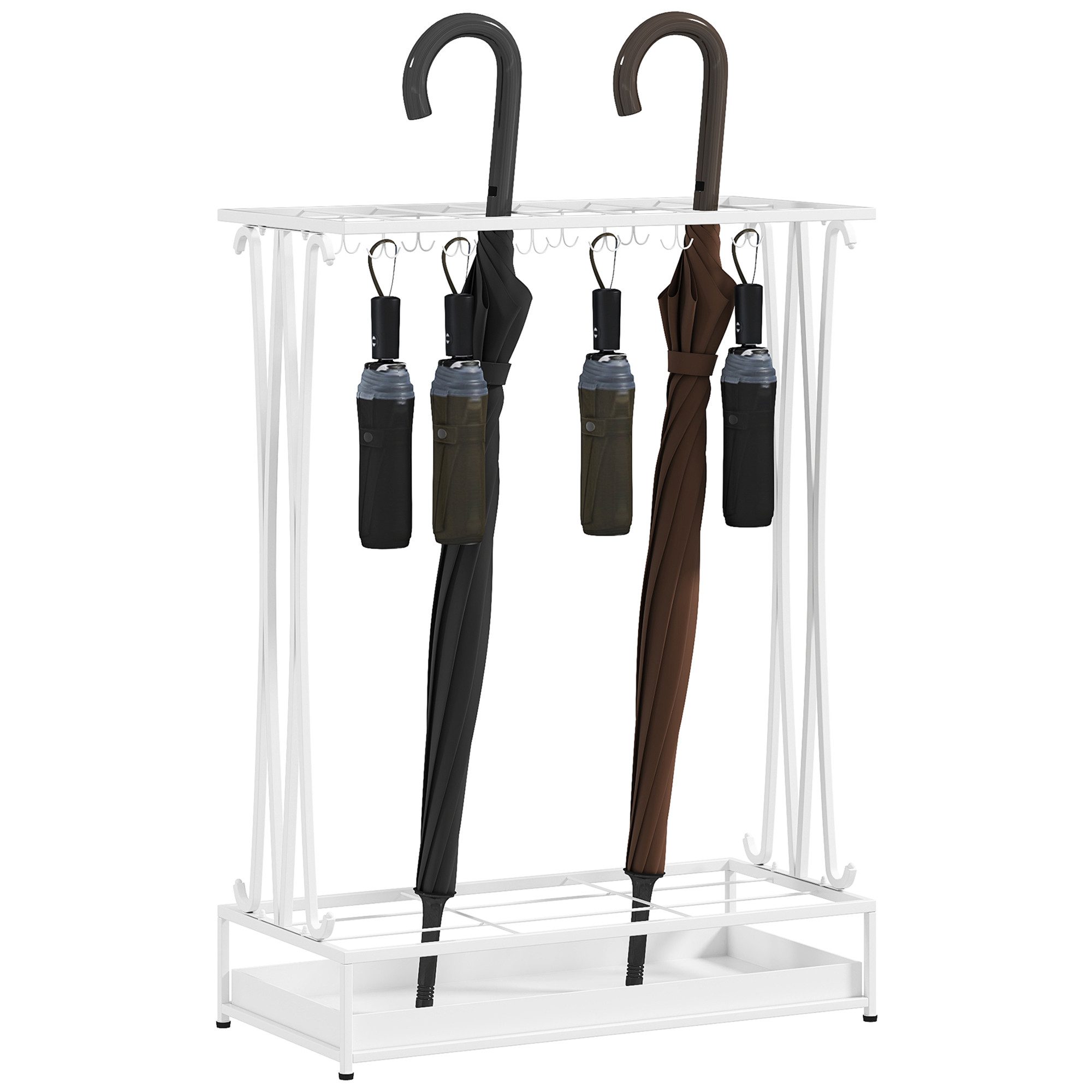 HOMCOM Schirmständer Schirmhalter (Rechteckiger Schirmhalter, 1 St., Regenschirmständer Stahl), für Gehstöcke & Regenschirme 50 x 24 x 68 cm Weiß