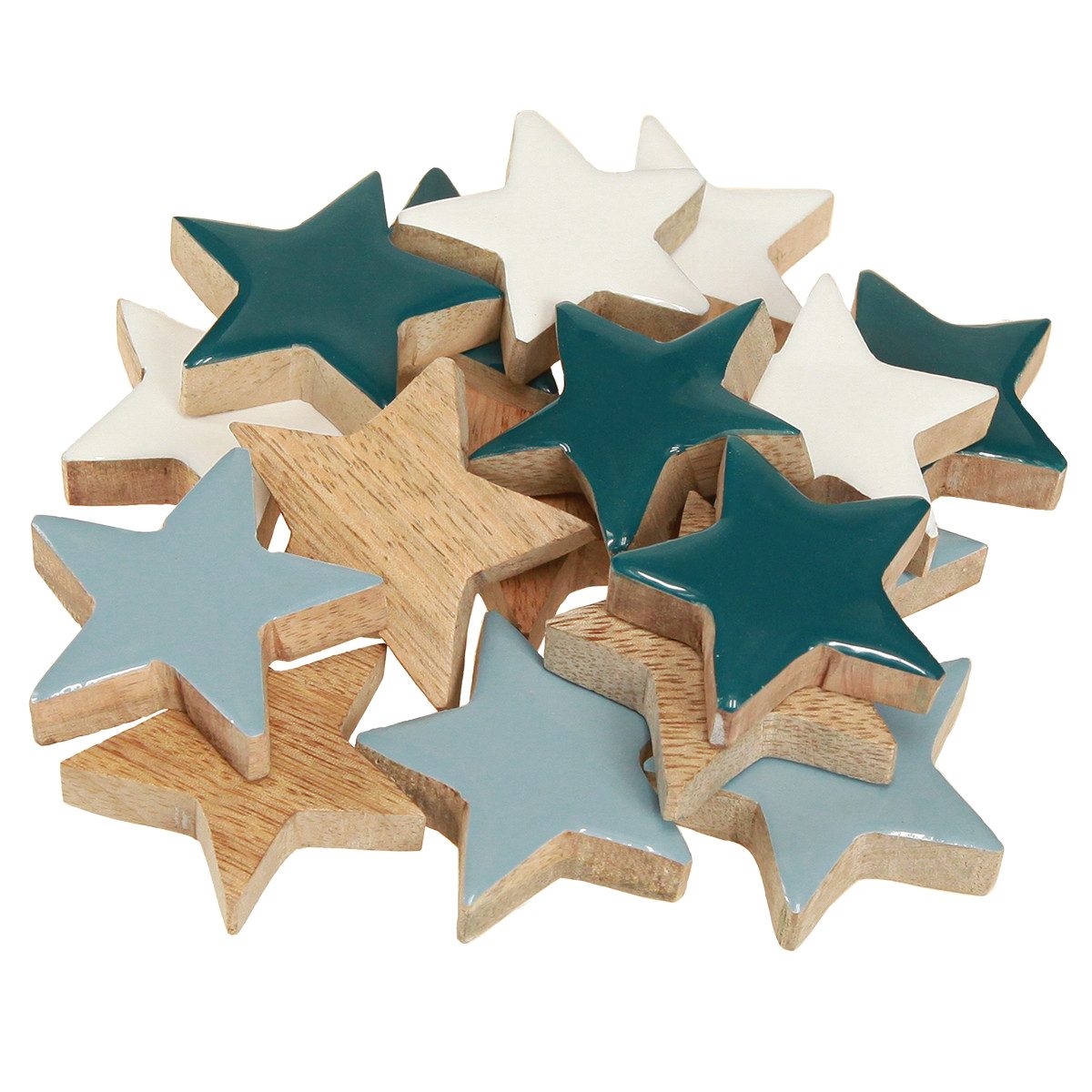 Florists Products Weihnachtsmann Holzsterne Tischdeko Weihnachten Weiß Blau Türkis 5cm 12 Stk, 12 Stück