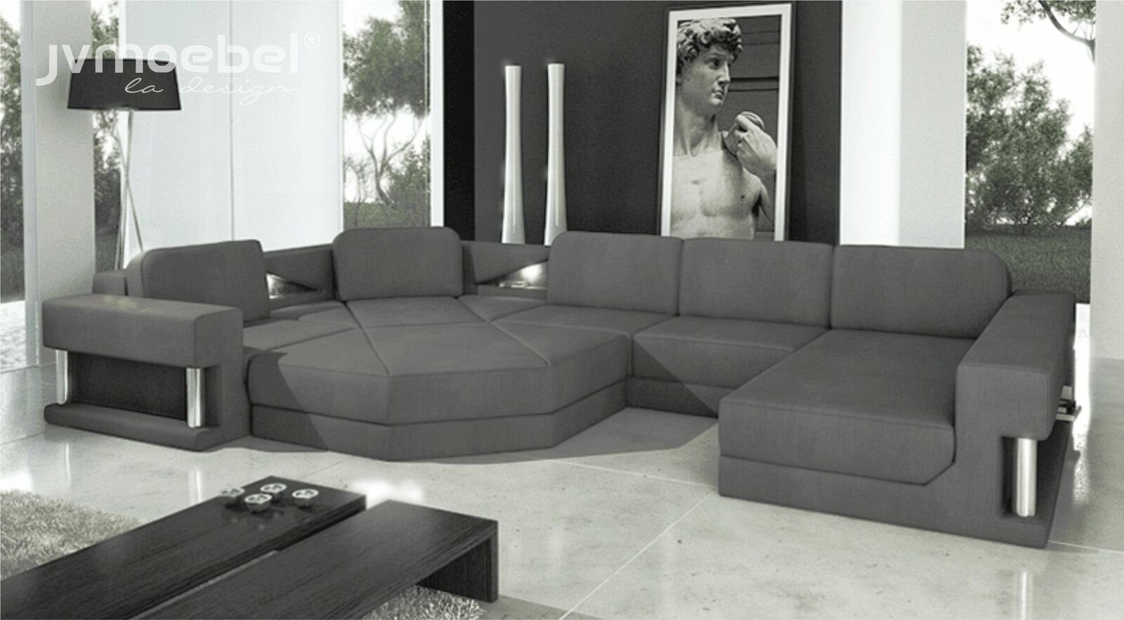 Schlaf Modern U-Form JVmoebel Polster Bettfunktion Textil Ecksofa Design Ecksofa, Couch
