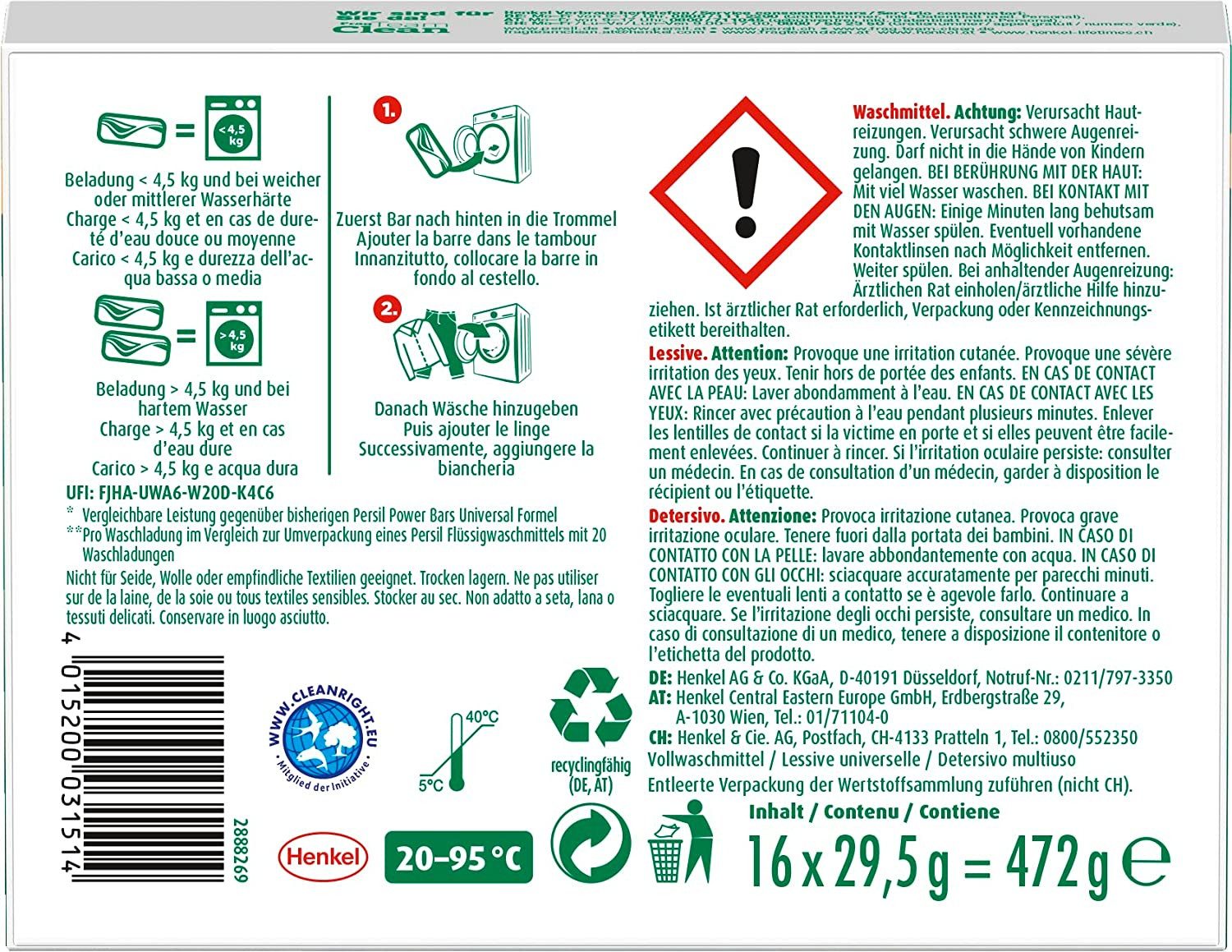 Persil Universal Power Bars 16 WL Vollwaschmittel (16-St. Bars mit Tiefenrein Technologie)