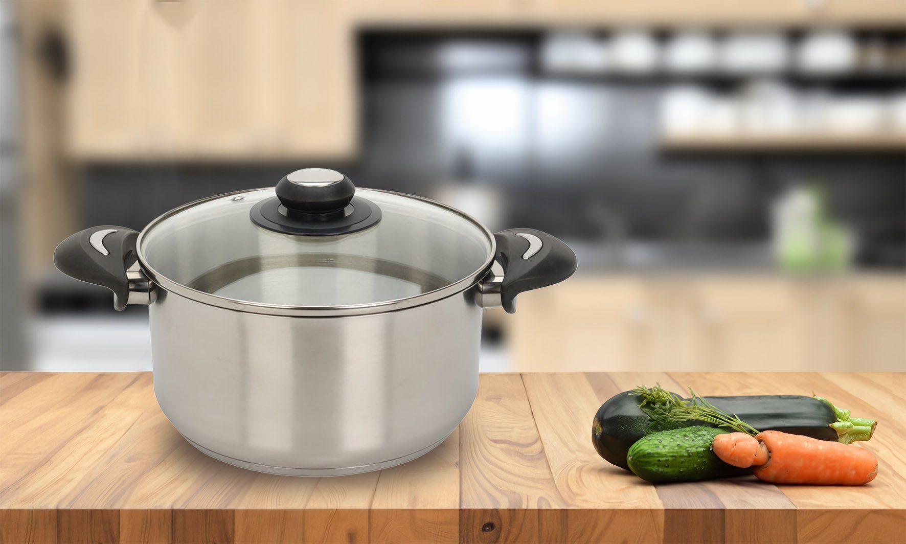 Spetebo Kochtopf Edelstahl Kochtopf mit Glasdeckel 3,5 L / Ø 22 cm, Edelstahl (Packung, 2-tlg., Topf mit Deckel), Universal Küchen Topf mit Griffen