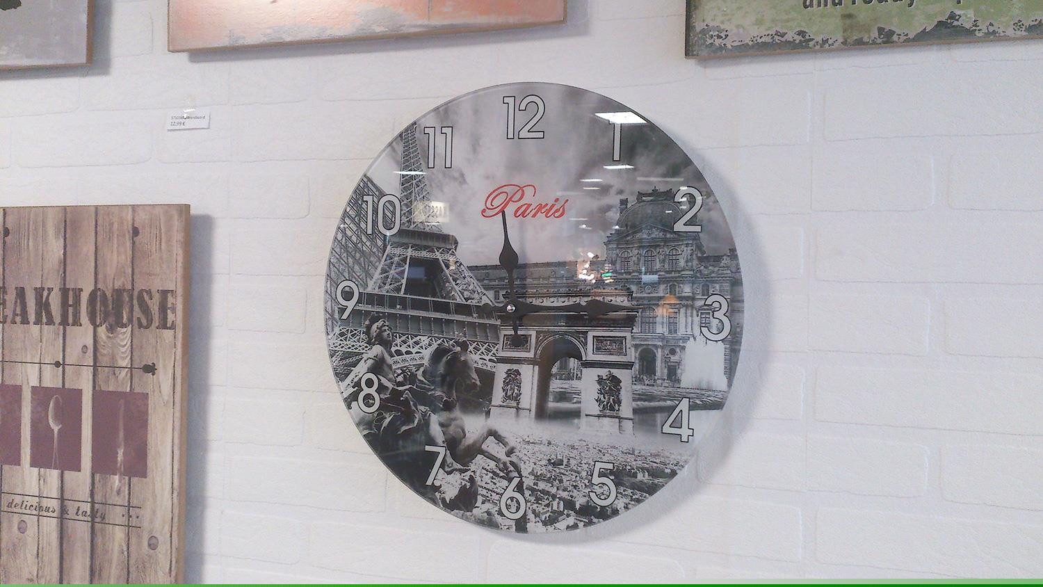 FMD Wanduhr Wanduhr Paris dekorative Motiv Uhr Glas bedruckt (Motiv "Paris)