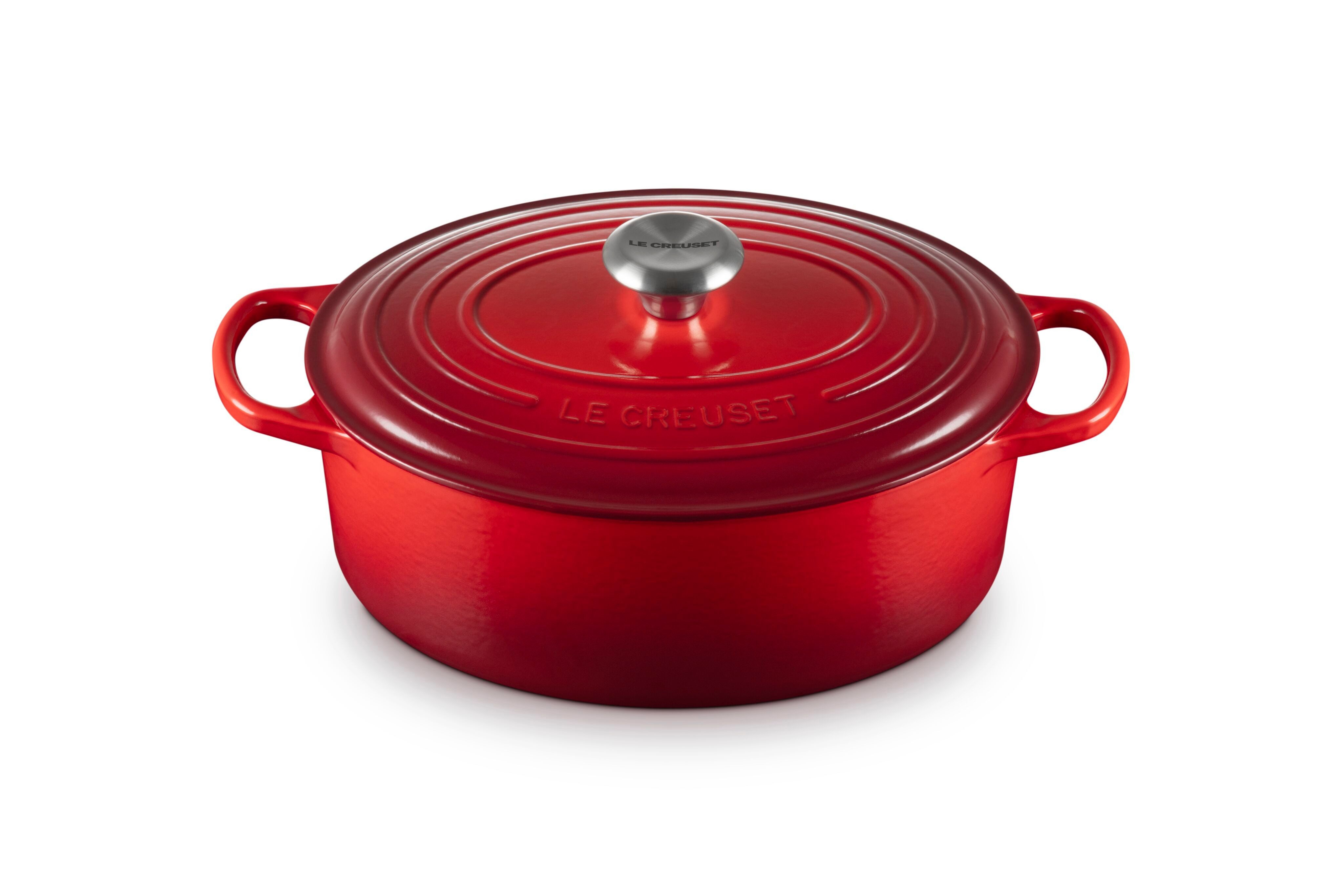 LE CREUSET Bräter Gusseisen-Bräter mit Deckel, Oval, Gusseisen, Ø 27 cm, Kirschrot, 21178270602430