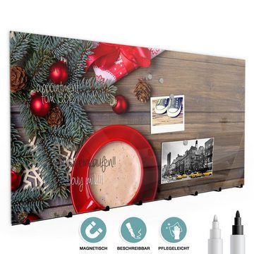 Primedeco Garderobenpaneel Magnetwand und Memoboard aus Glas Kaffee zur Weihnachtszeit