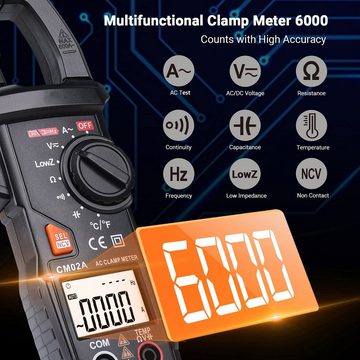 TACKLIFE Multimeter, Digital Zange Multimeter Spannungsprüfer 600A TRMS 6000 Counts NCV