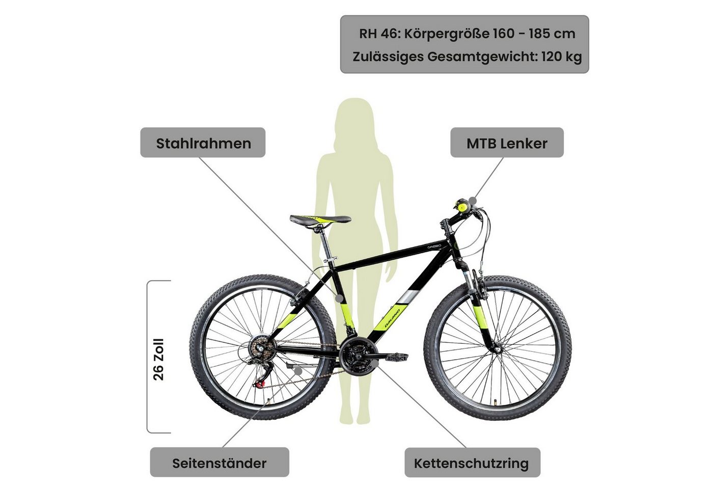 Thumbnail - Galano Mountainbike GA260, 21 Gang Shimano, Kettenschaltung, Mountainbike 160 - 185 cm MTB Hardtail Fahrrad 21 Gänge V-B...