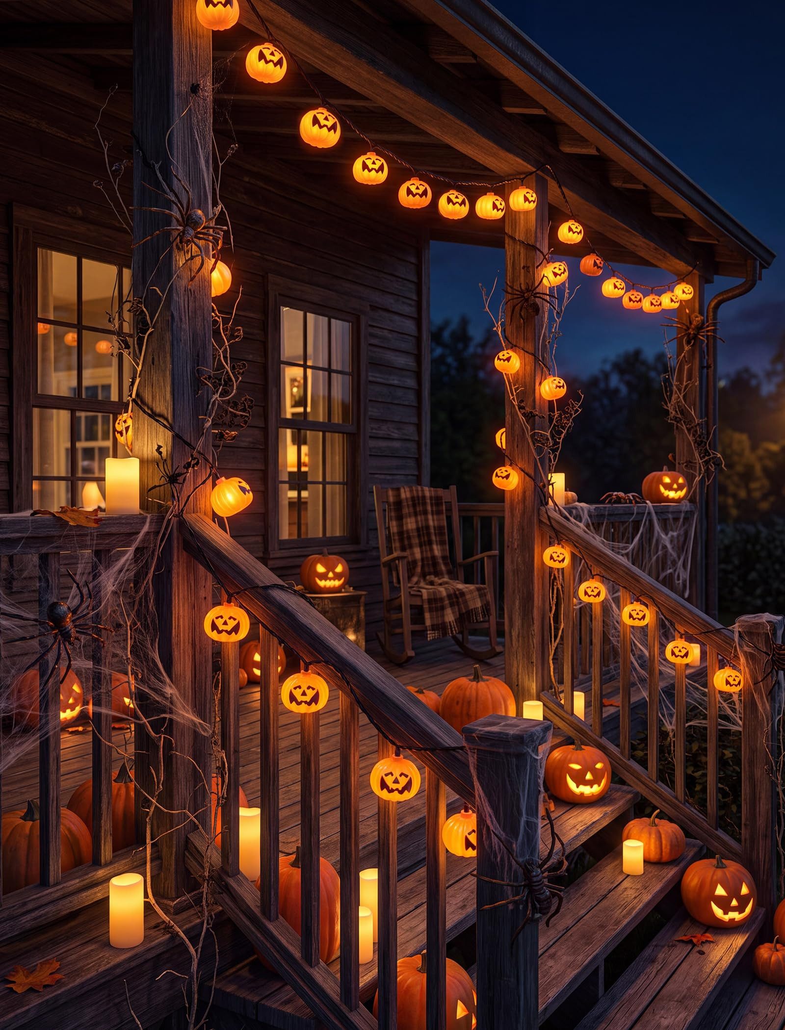nsihing LED-Lichterkette Halloween-Kürbis-Lichterkette (batteriebetrieben), 3 m / 20 LEDs, niedliche wasserfeste 3D-Kürbisse, Dauerlicht/Flackern – Bild 4 von 5