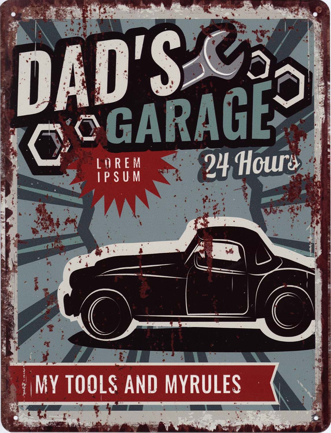 Moritz Metallschild Blechschild Dads Garage Lorem Ipsum, (Einzeln), 20 x 25cm Vintage Retro Deko Schild Metallschild Wandbild Schild