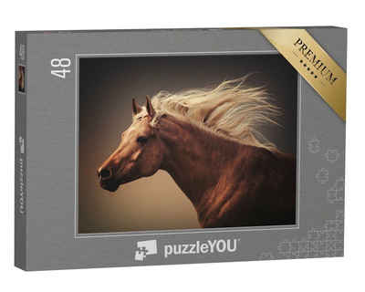 puzzleYOU Puzzle Pferd mit fliegender Mähne im Staub des Galopps, 48 Puzzleteile, puzzleYOU-Kollektionen Pferde, Westernpferde