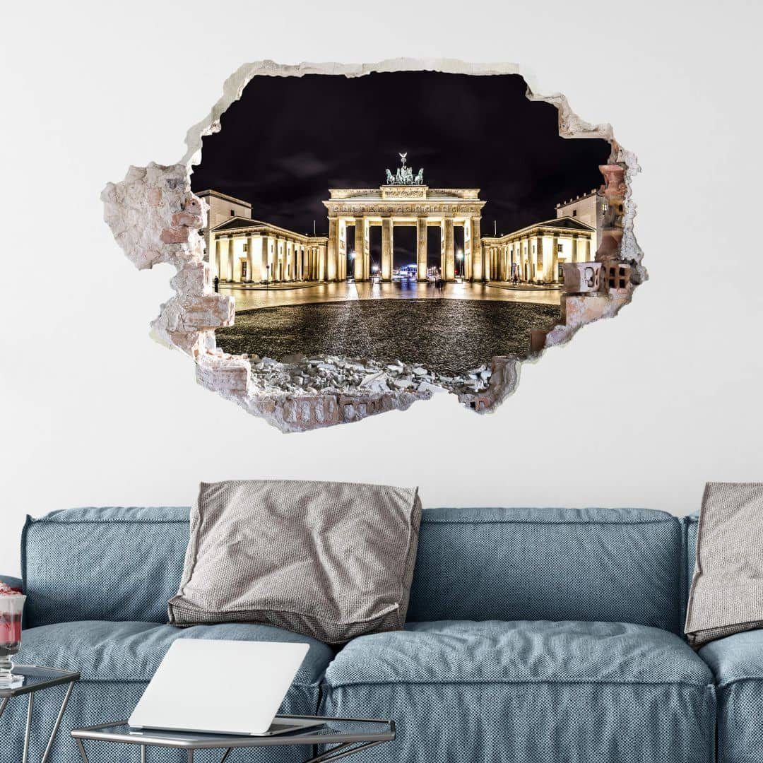K&L Wall Art Wandtattoo 3D Aufkleber Stadt Lichter Berlin Brandenburger Tor Fotografie, Mauerdurchbruch Wandbild selbstklebend