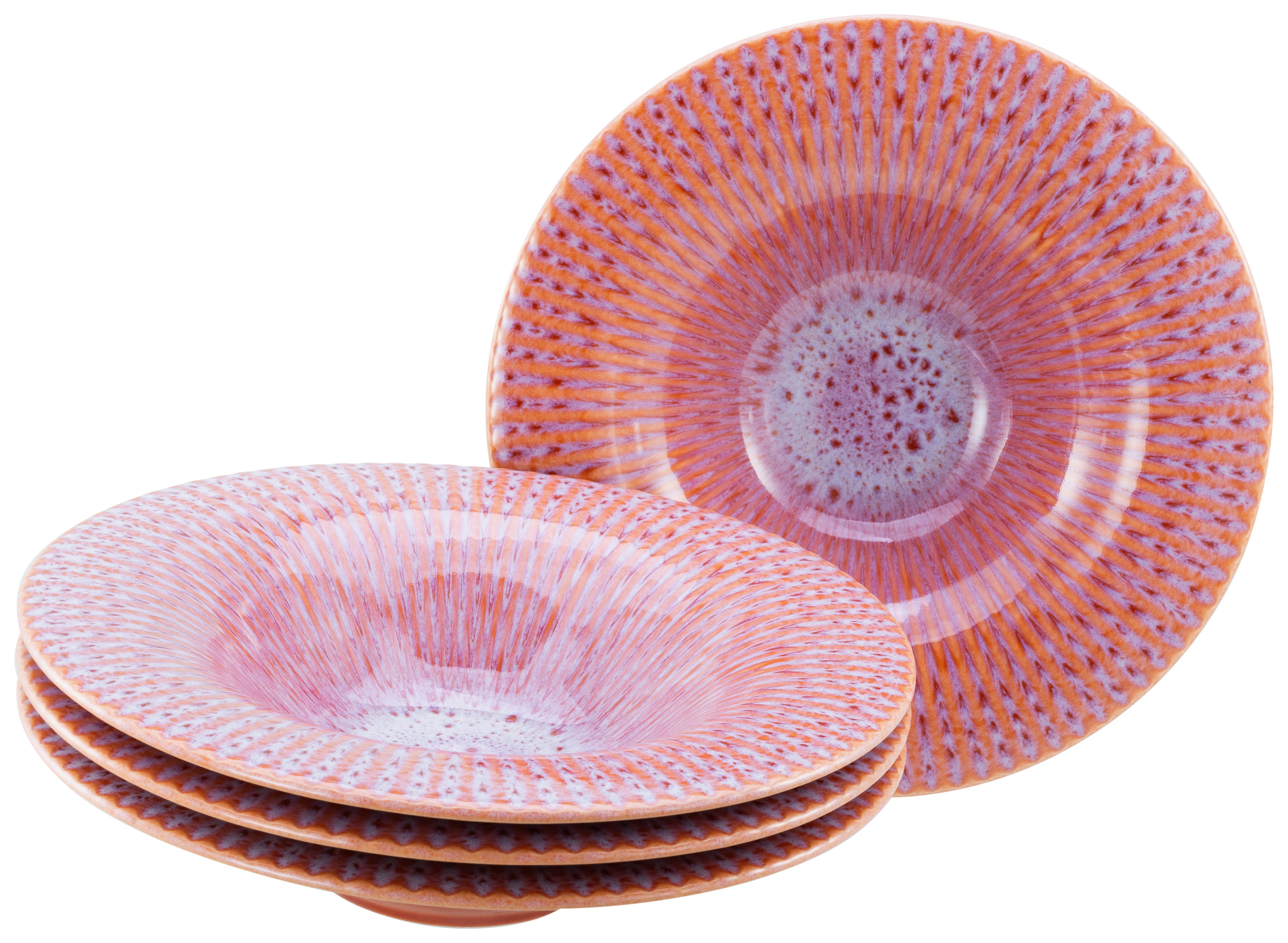 CreaTable Teller Allegra Magic, Gourmetteller, 4-tlg., (4 St), Moderne Coupeform, Reaktivglasur