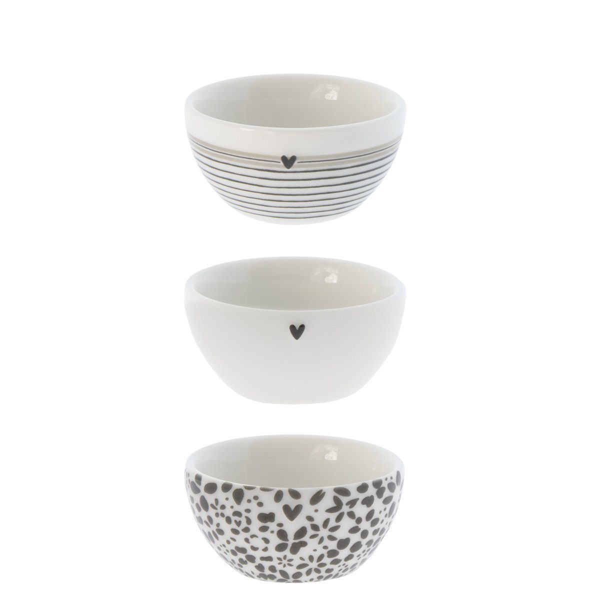Bastion Collections Dipschale BC Mini Bowl Set small 3tlg. Heart Stripes & Flowers Keramik weiß, Keramik, (19-tlg)