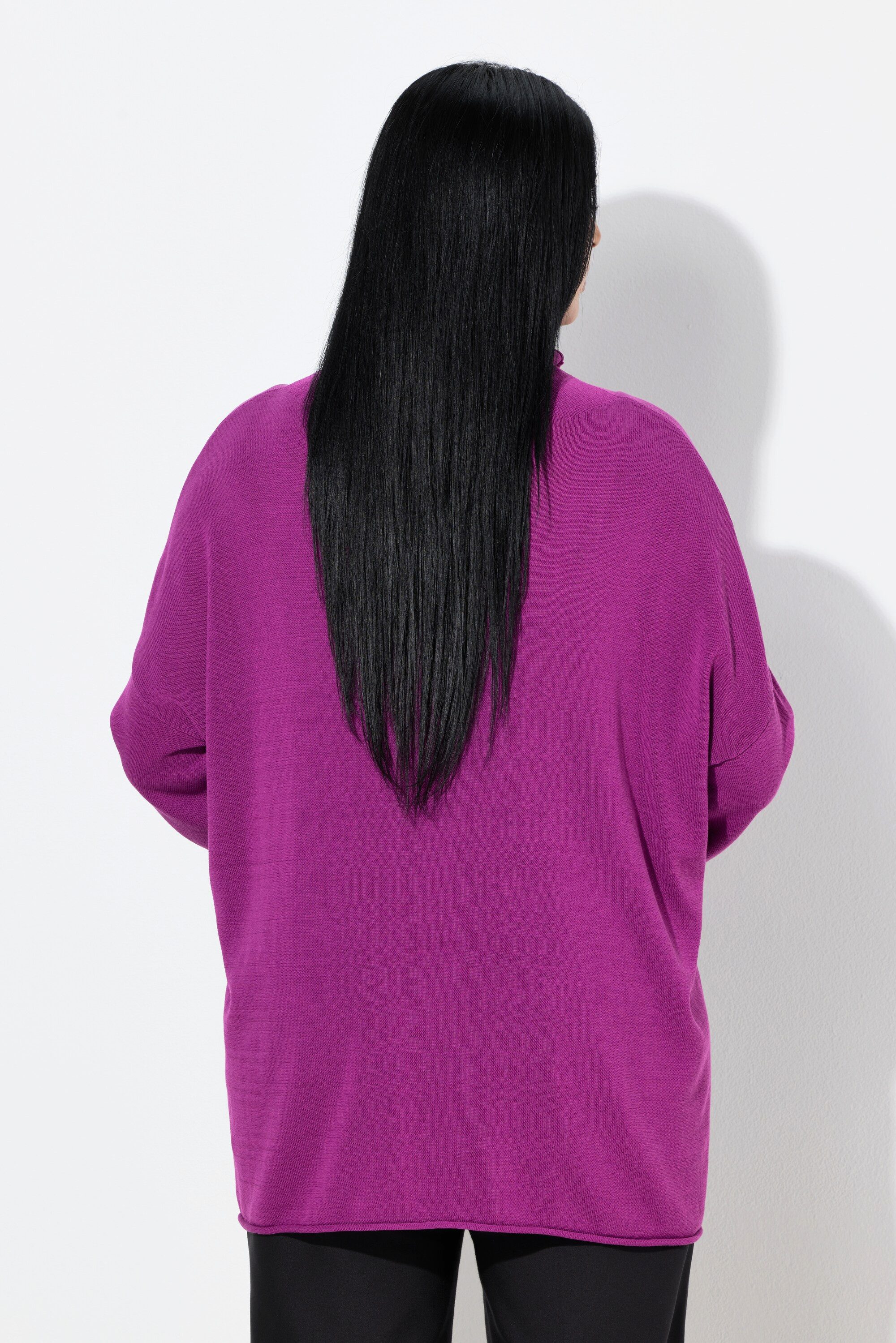 Ulla Popken Longpullover Pullover Rollkanten Boxy Stehkragen Langarm