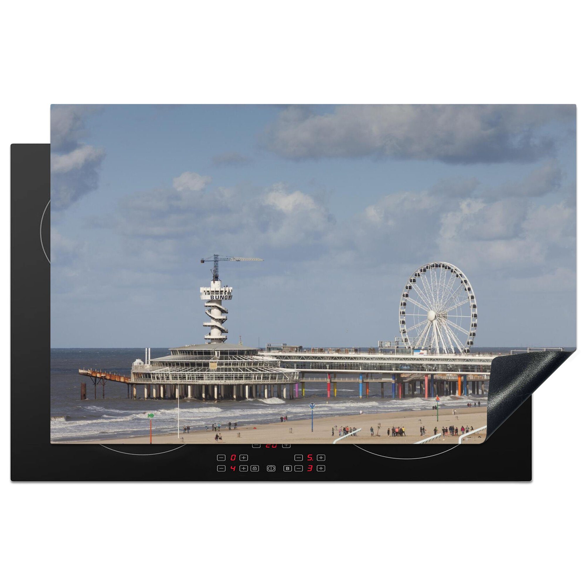 Ceranfeldabdeckung für (1 Induktionskochfeld Herdblende-/Abdeckplatte Riesenrad 81x52 küche, der und Schutz Pier die Vinyl, Scheveningen, von tlg), MuchoWow cm,