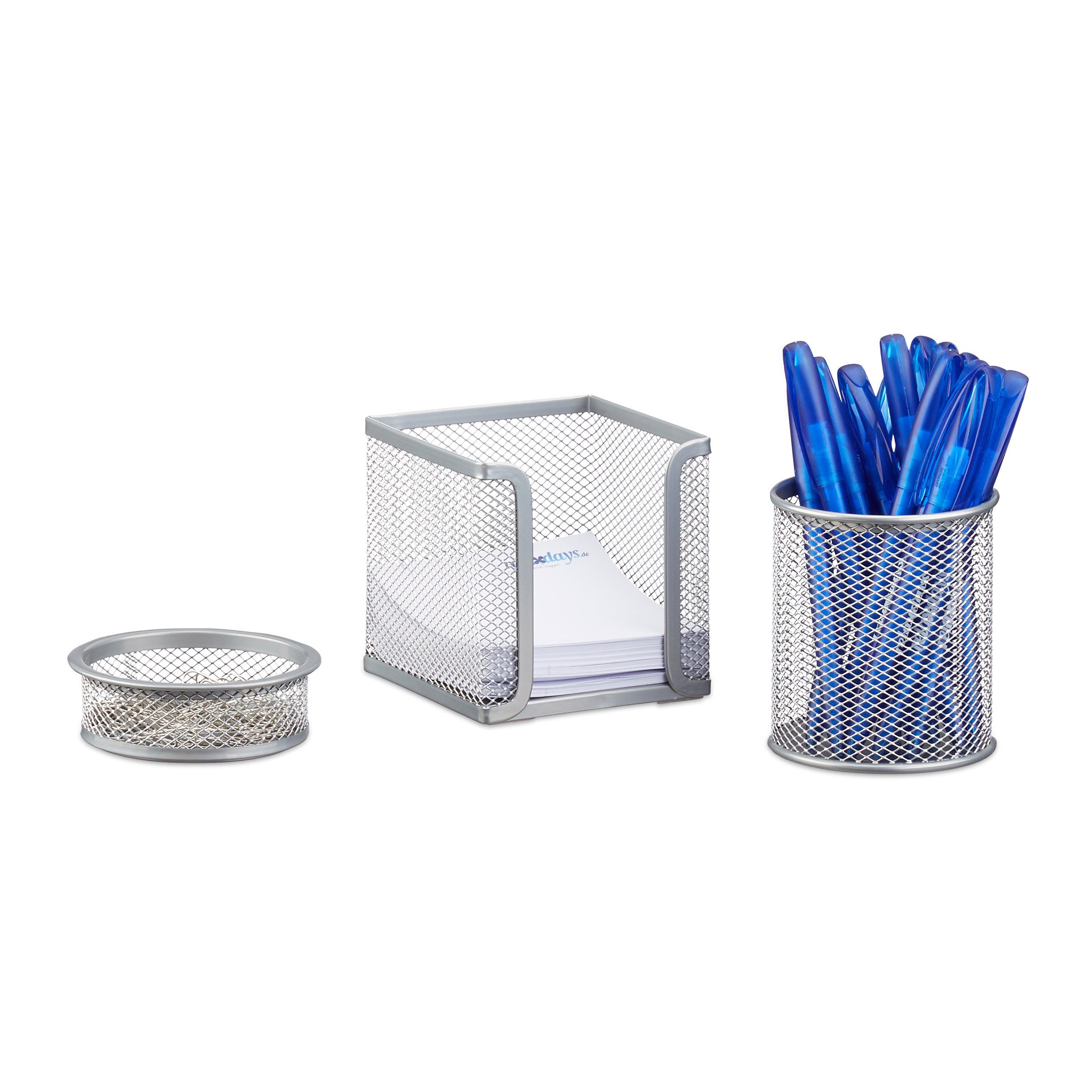 relaxdays Schreibtischaufsatz Schreibtisch Organizer Set, 3-teilig, Silber