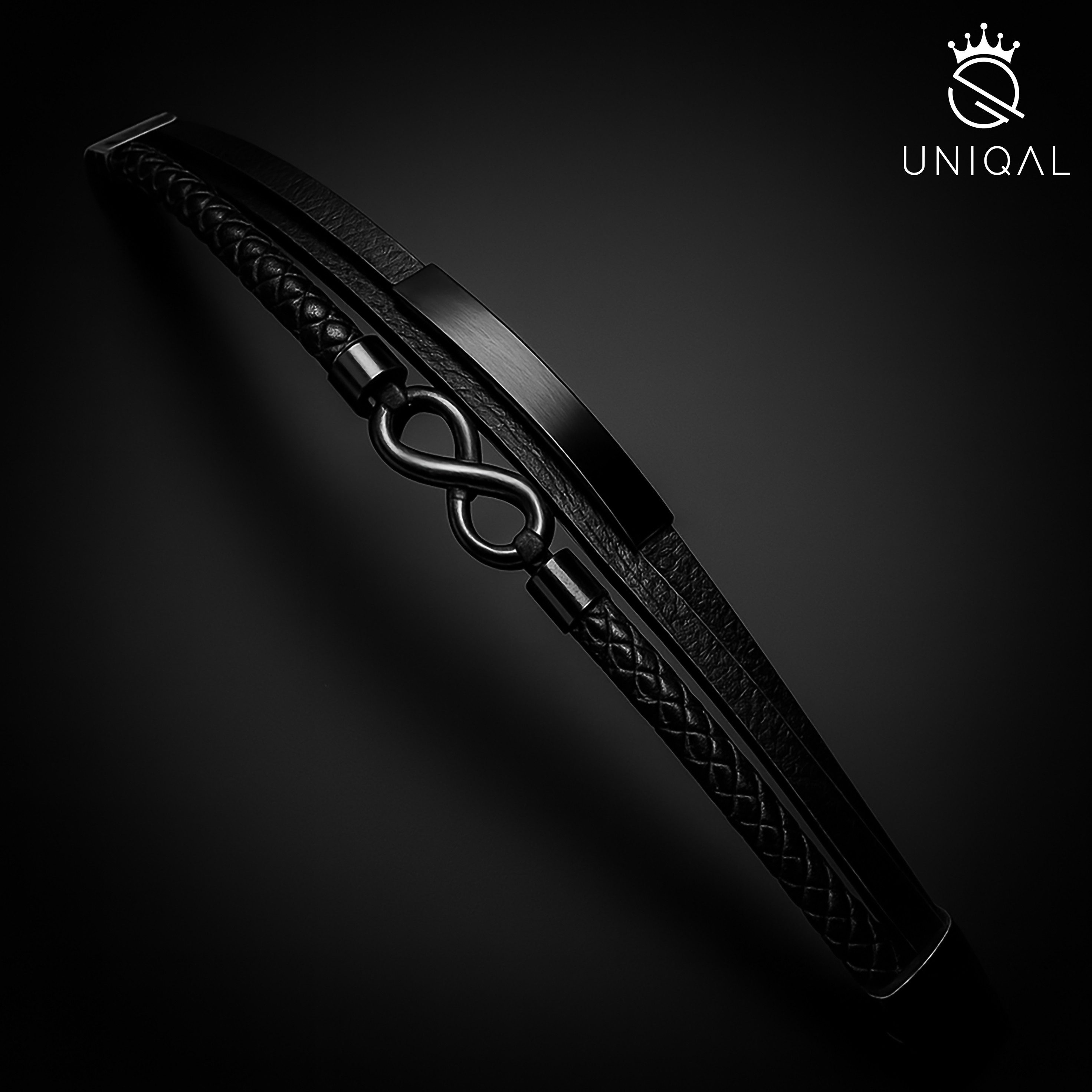 UNIQAL.de Lederarmband Unisex Schwarz & Silber mit Unendlichkeit Symbol – „NICE INFINITY“ (Elegant verarbeitet, langlebig und angenehm zu tragen – das ideale Geschenk für Männer & Frauen., Echtleder, Edelstahl, Magnetverschluss mit Verlängerungsglied), Handgefertigt in Deutschland