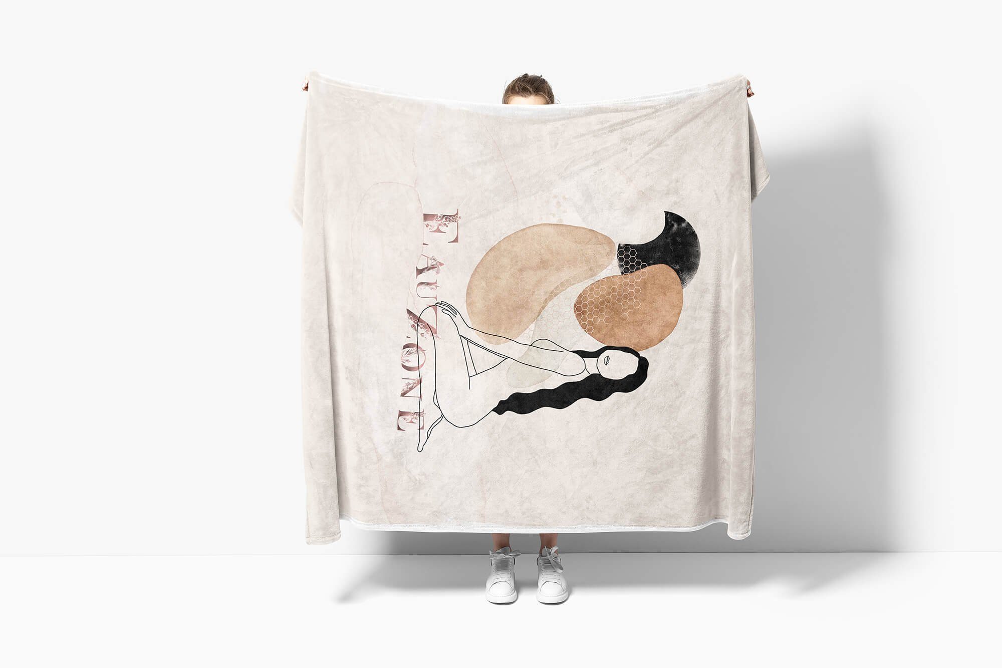 (1-St), Strandhandtuch Art Handtuch Baumwolle-Polyester-Mix Handtuch Saunatuch Feminin, Kuscheldecke Kunstvoll schöne Frau Handtücher Sinus Motiv