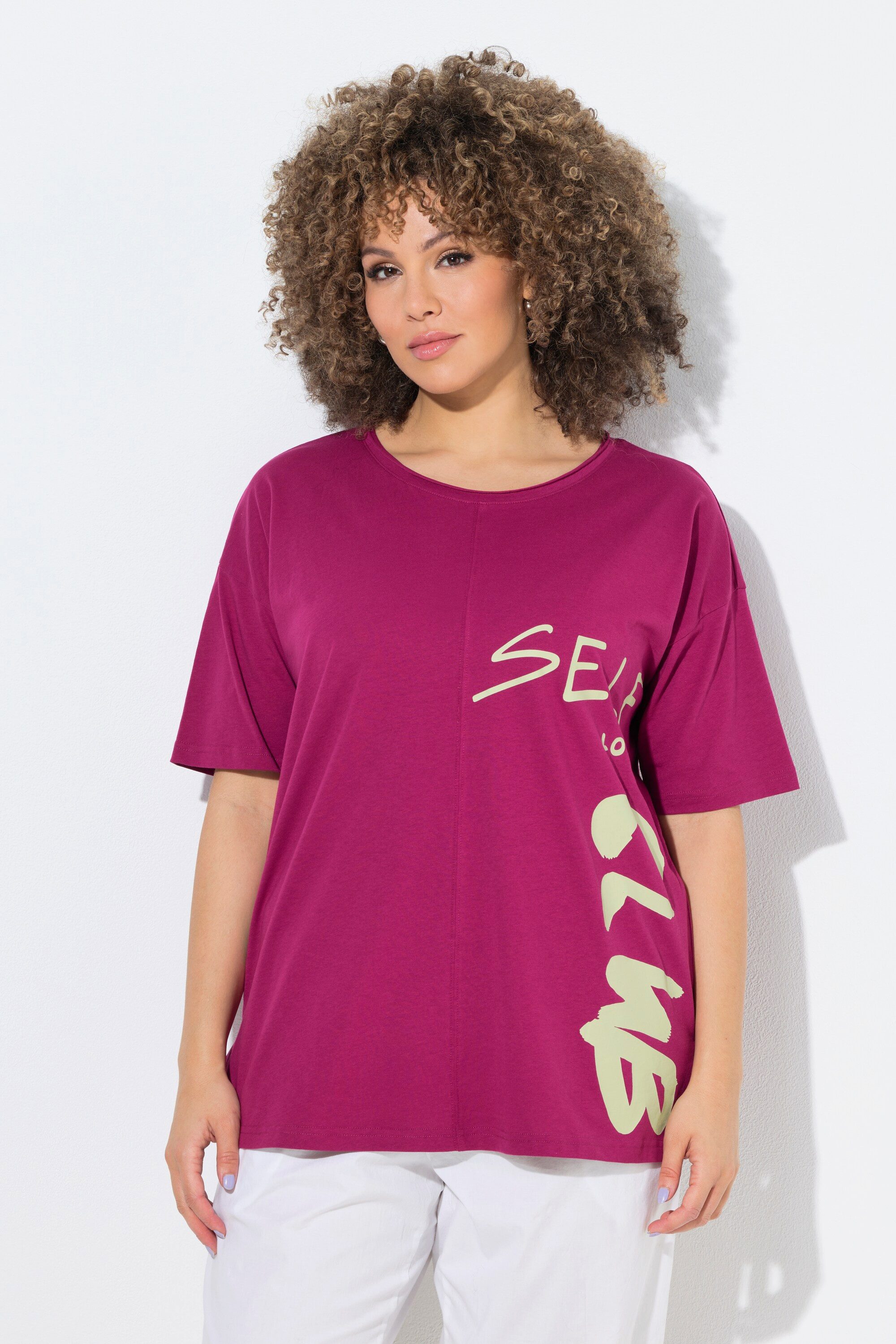 Ulla Popken T-Shirt T-Shirt Schriftdruck Oversized Rundhals Halbarm