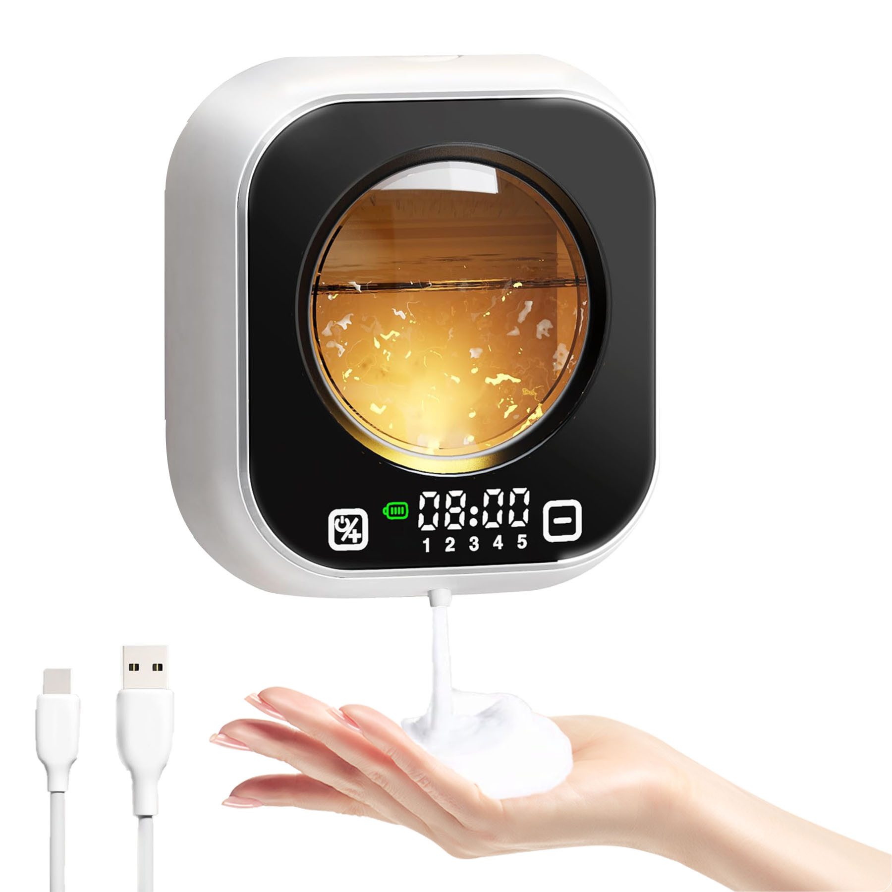 Senmudi Seifenspender Automatischer Seifenspender, 320 ml, 5-stufige Schaumregulierung, (USB-wiederaufladbar, mit Ambientelicht und bis zu 80 Tagen Laufzeit, IPX5 Wasserdicht, Geeignet für Küche, Bad, Büro, Schule, Hotel usw), Es ist das perfekte Geschenk für Familie, Freunde oder den Partner