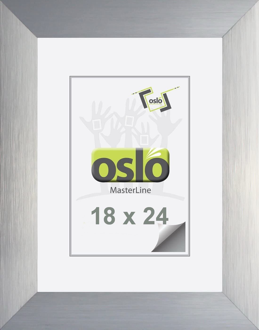 Oslo MasterLine Einzelrahmen Aufsteller Drehspannfedern, matt 3 Rahmenfarbe breit stabilem cm mit silber Aluminium Echtglas gebürstet cm Bilderrahmen Format 18x24