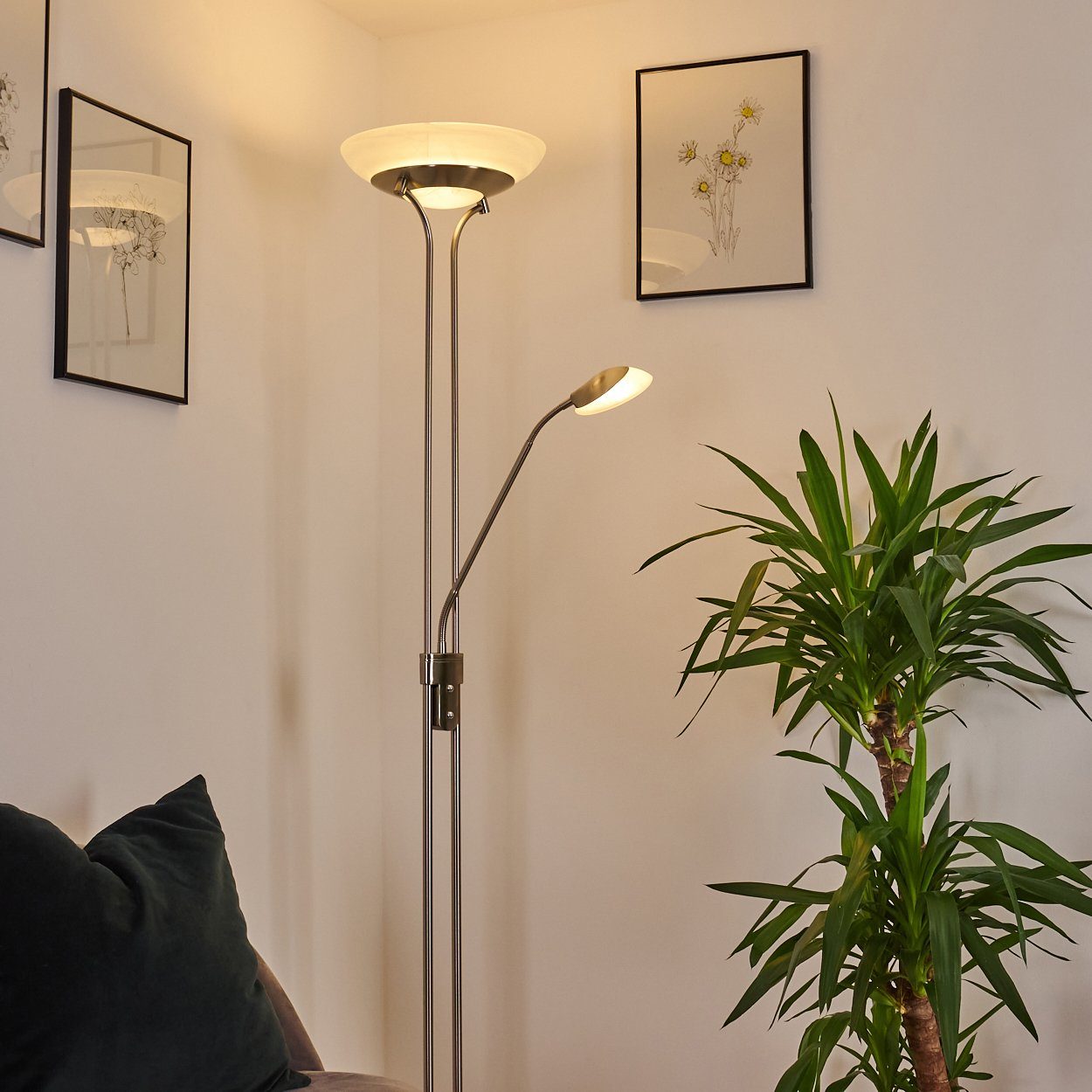 hofstein Stehlampe »Baceno« LED in Gehäuse moderne, Stehleuchte Metall Lumen,Lesearm matt, 3000 dimmbar,3150 Kelvin, An-/Ausschalter, Nickel Bodenlampe aus stufenlos