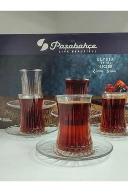 Pasabahce Teeglas Elysia, Glas, 12-teiliges Teeglas Set mit Untertassen, für die Spülmaschine geeignet
