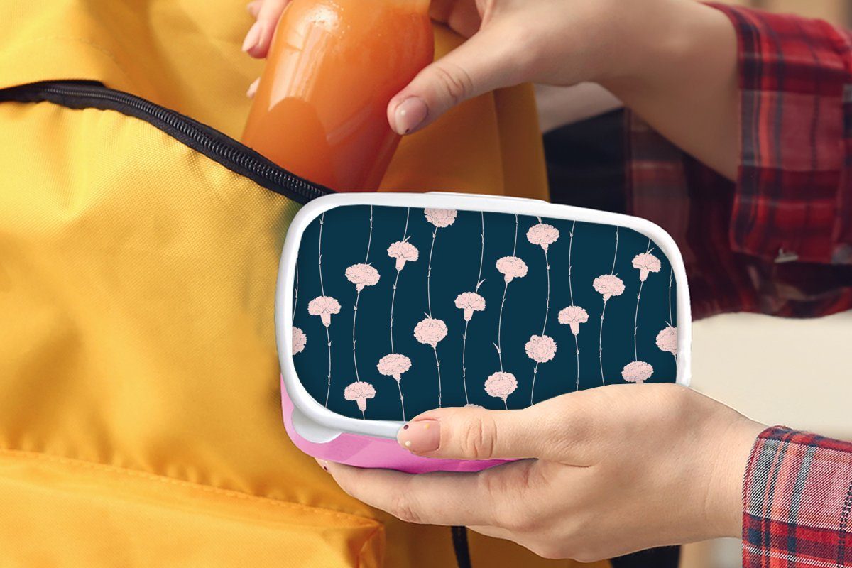 MuchoWow Lunchbox Kunststoff - (2-tlg), - Kunststoff, Pastell, Pfingstrose - Brotdose Blumen rosa Muster Snackbox, Brotbox Mädchen, Erwachsene, für Kinder