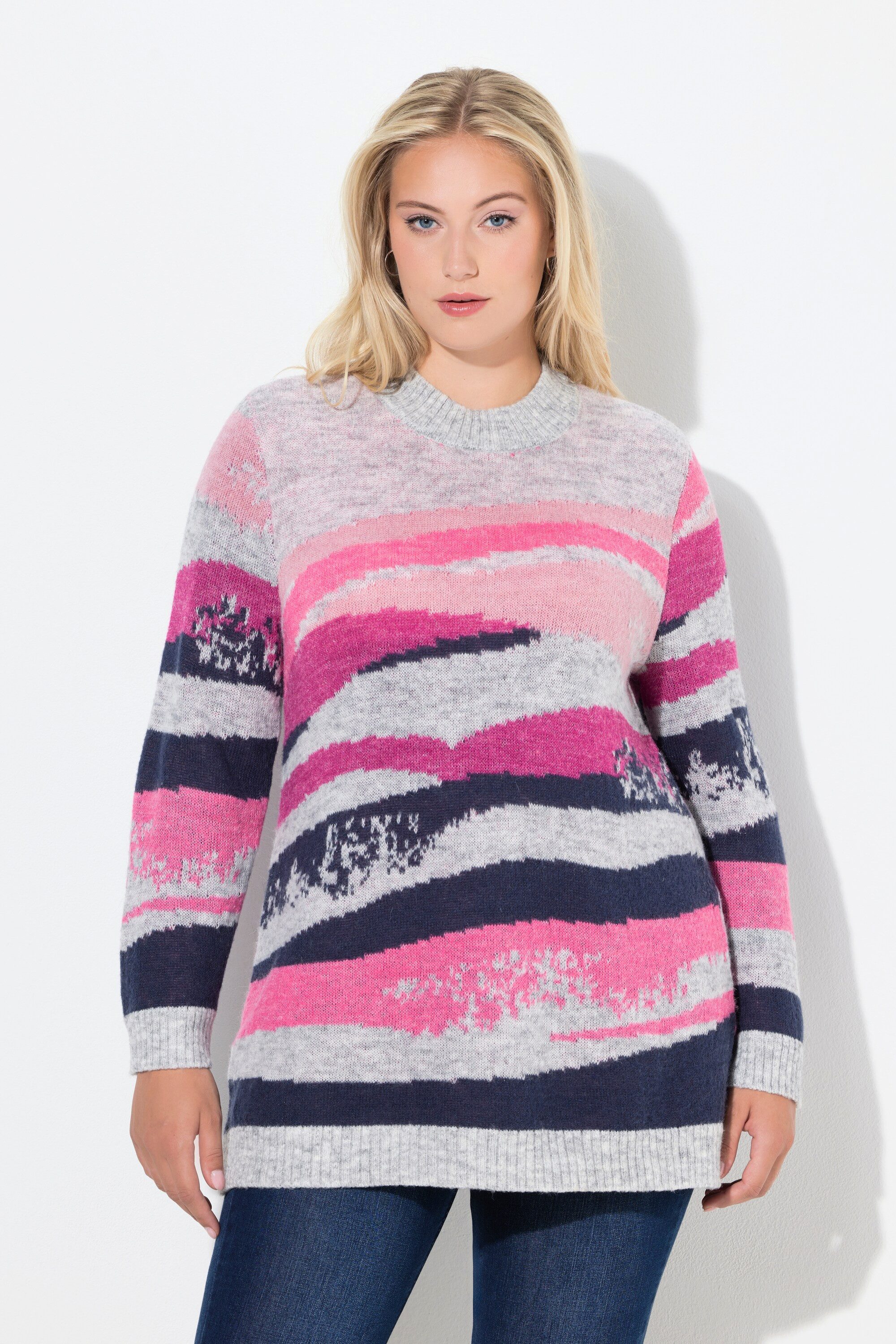 Ulla Popken Strickpullover Pullover Strickmuster Rundhals Langarm günstig online kaufen