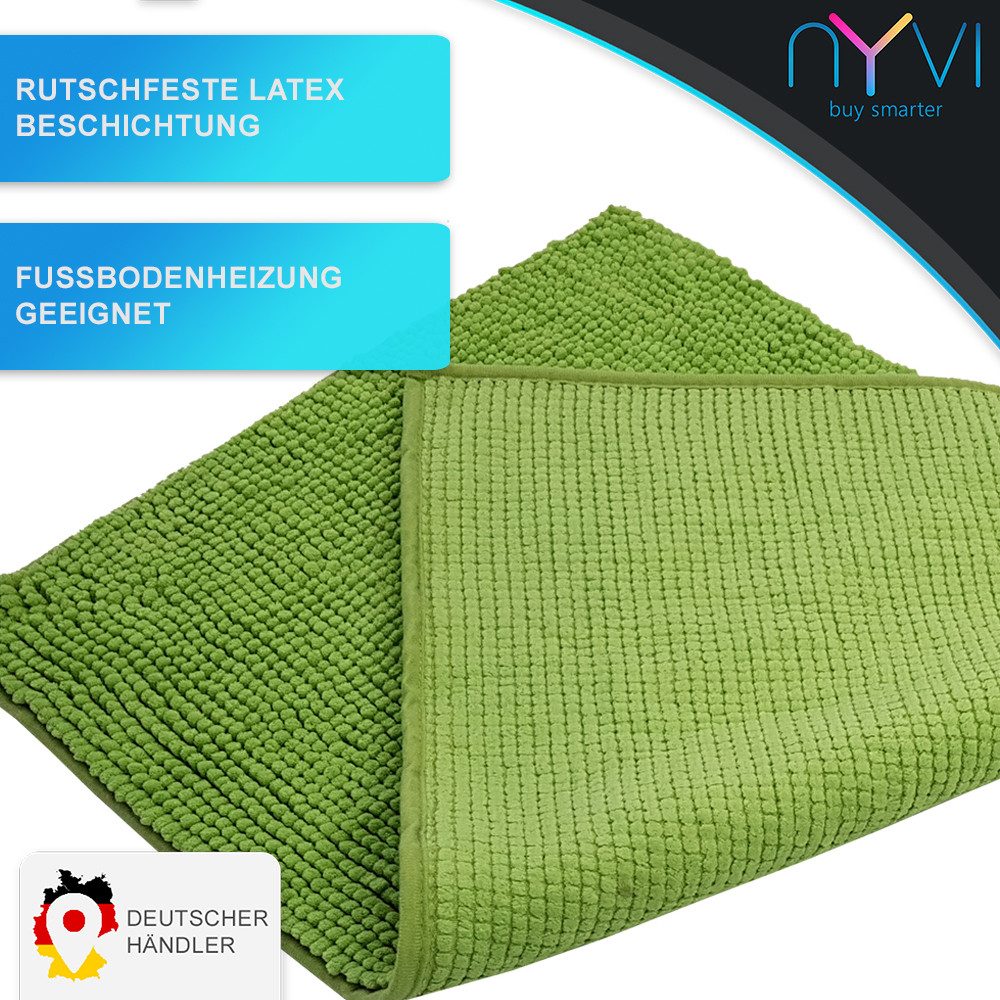 NYVI Badematte WC Vorleger NYVISpa Chenille Badvorleger, Höhe 20 mm, Polyester, Rutschfest, Saugfähig, Schnell Trocknend, Fußbodenheizung geeignet