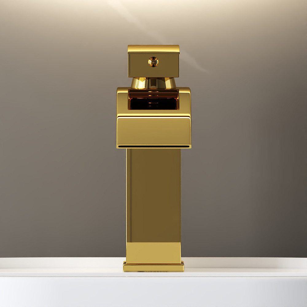 Lomadox Waschtischarmatur FAUCET-140 Edelstahl Waschbeckenarmatur 18,5 cm hoch in Goldfarben, glänzend – Bild 3 von 5