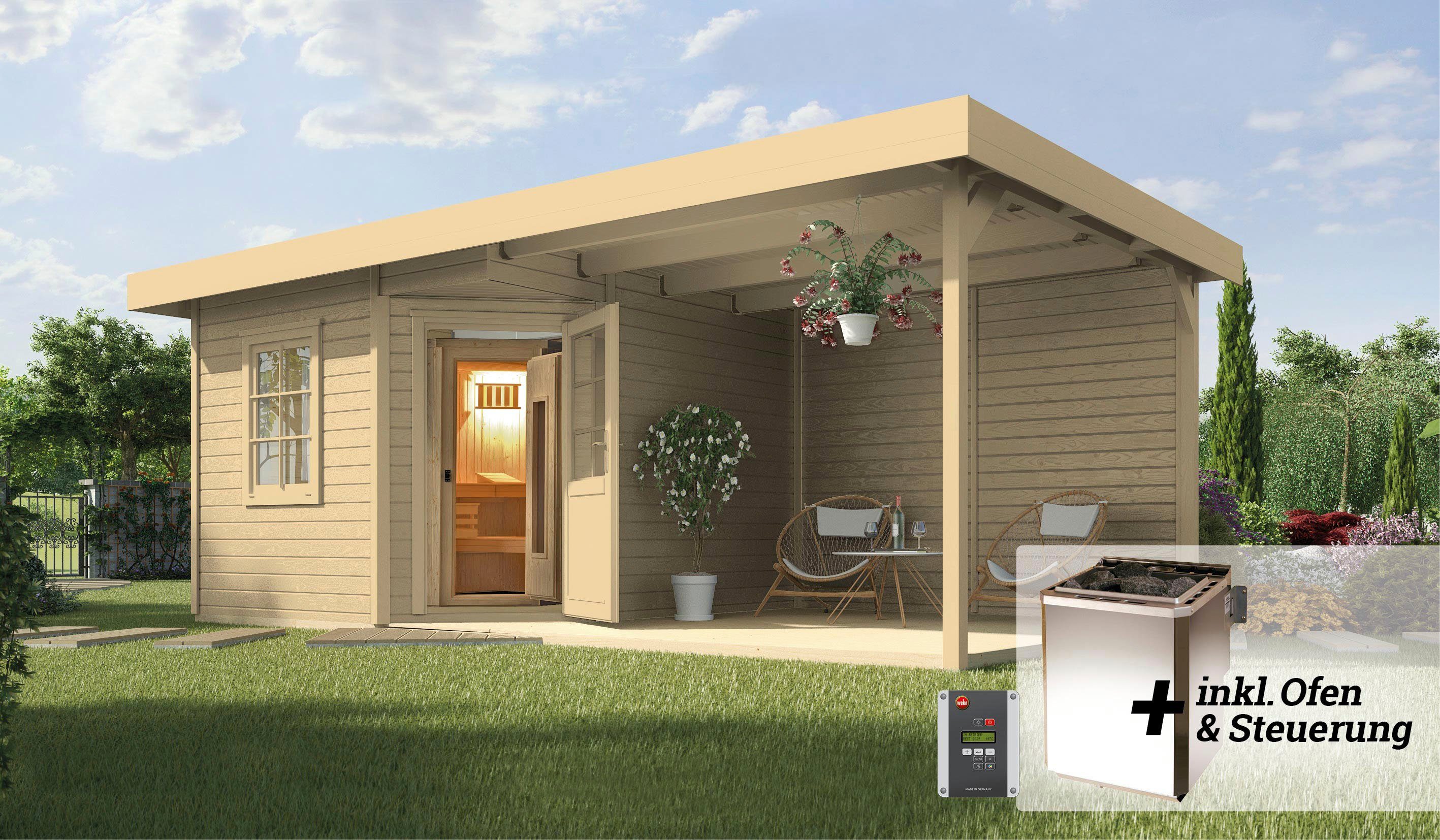 weka Saunahaus Salo, BxTxH: 646 x 338 x 237 cm, 68 mm, (Set) 7,5 kW-Ofen mit digitaler Steuerung