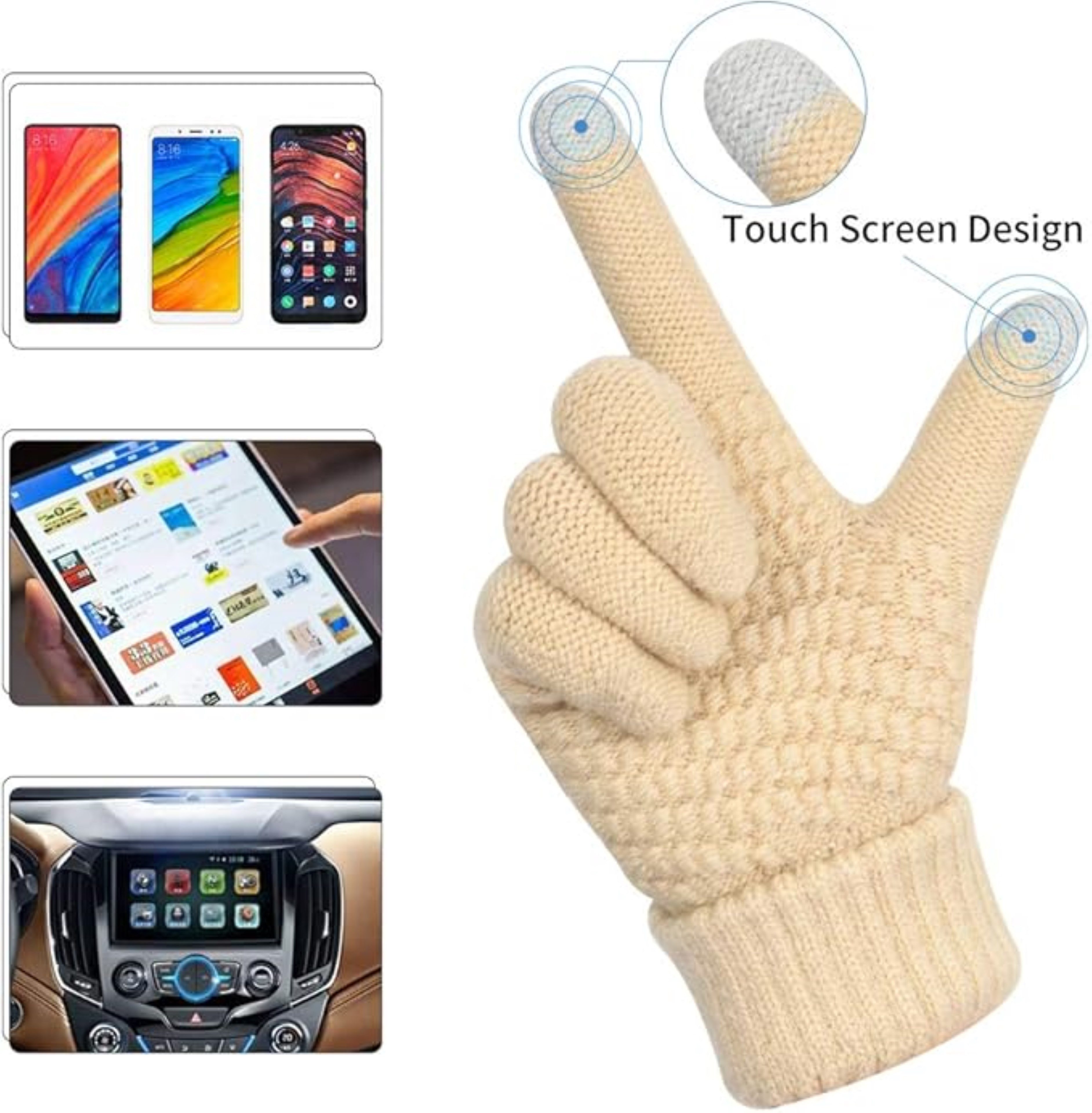 LA CUTE Strickhandschuhe Winterhandschuhe Strick warm Touchscreenfähig Outdoor Alltag Beige (Winterhandschuh-Set mit Touch-Funktion & Isolierung, 1 Paar Damenhandschuhe – ideal für kalte Wintertage) Touchscreen-fähig & winddicht – ideal für Outdoor im Winter
