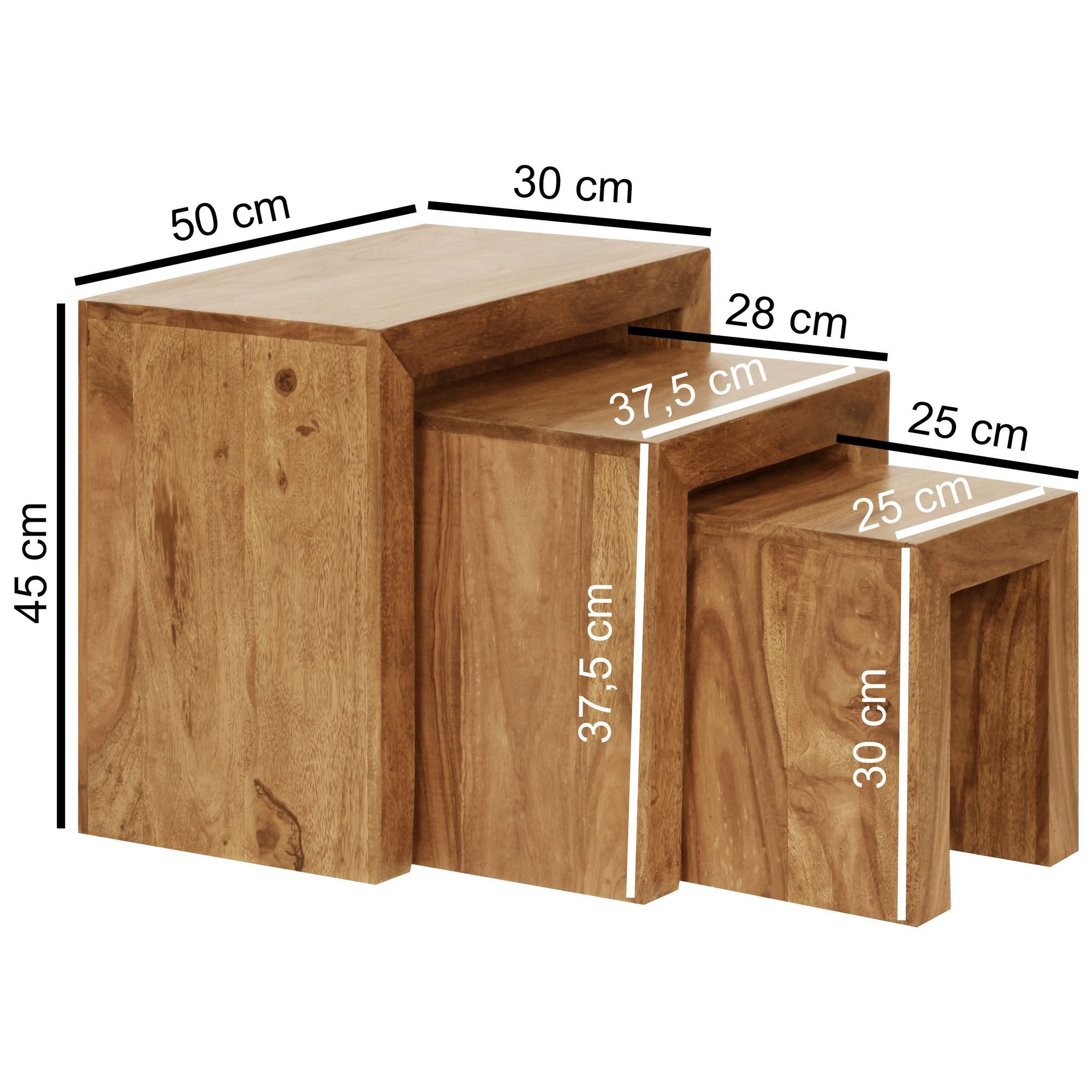 FINEBUY Satztisch SuVa2388_1 3er Set Massivholz Wohnzimmertisch Landhaussti günstig online kaufen