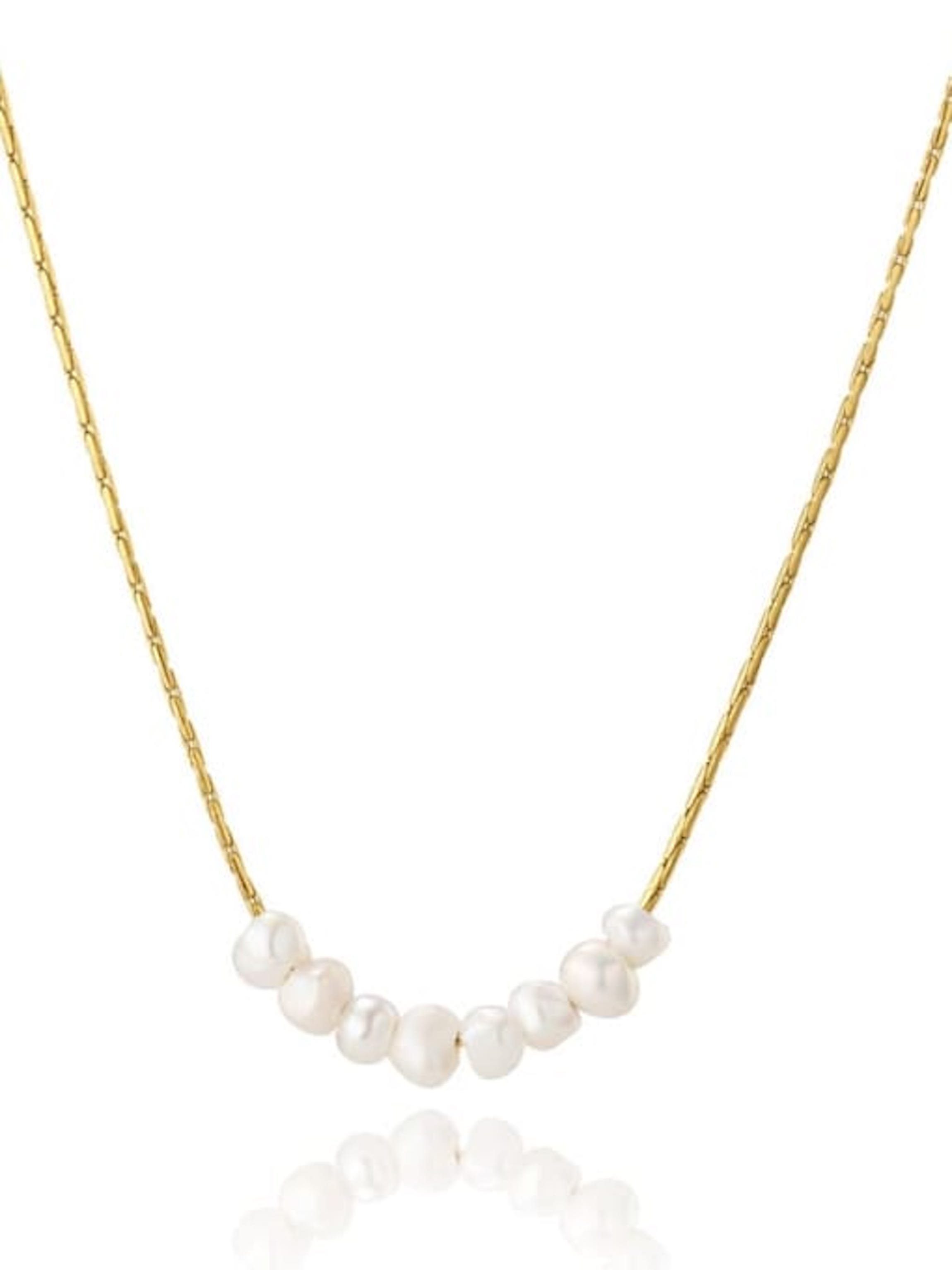 Süßwasserperlen mit Halskette Hochzeit, Süßwasserperlen Perlenkette Brautkrone kleine Perlenhalskette Edelstahl, 8