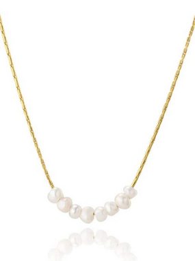 Brautkrone Perlenkette Halskette mit Süßwasserperlen Perlenhalskette Hochzeit, Edelstahl, 8 kleine Süßwasserperlen