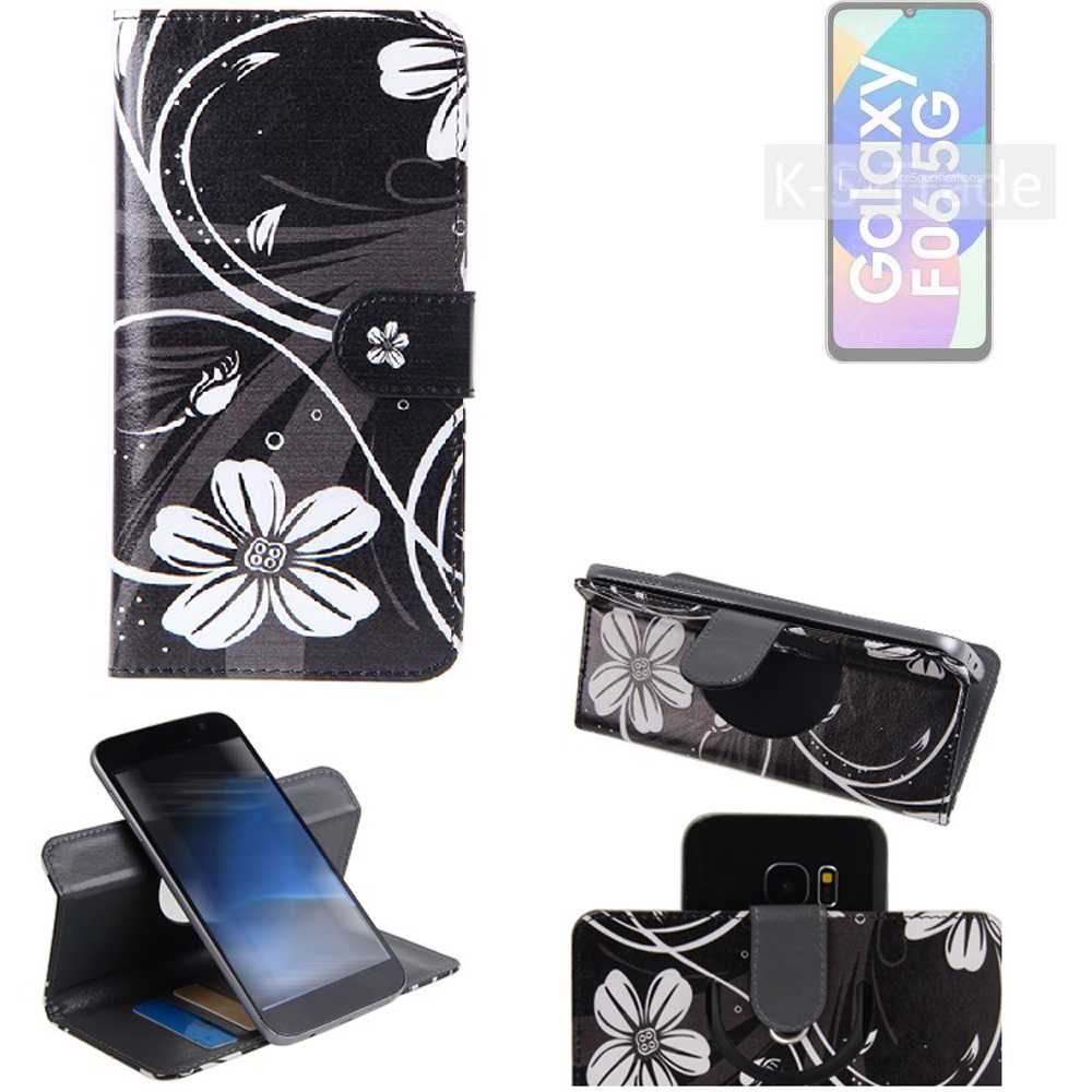 K-S-Trade Handyhülle für Samsung Galaxy F06 5G, Schutzhülle Handyhülle Hülle 360° Wallet Case “Flowers“
