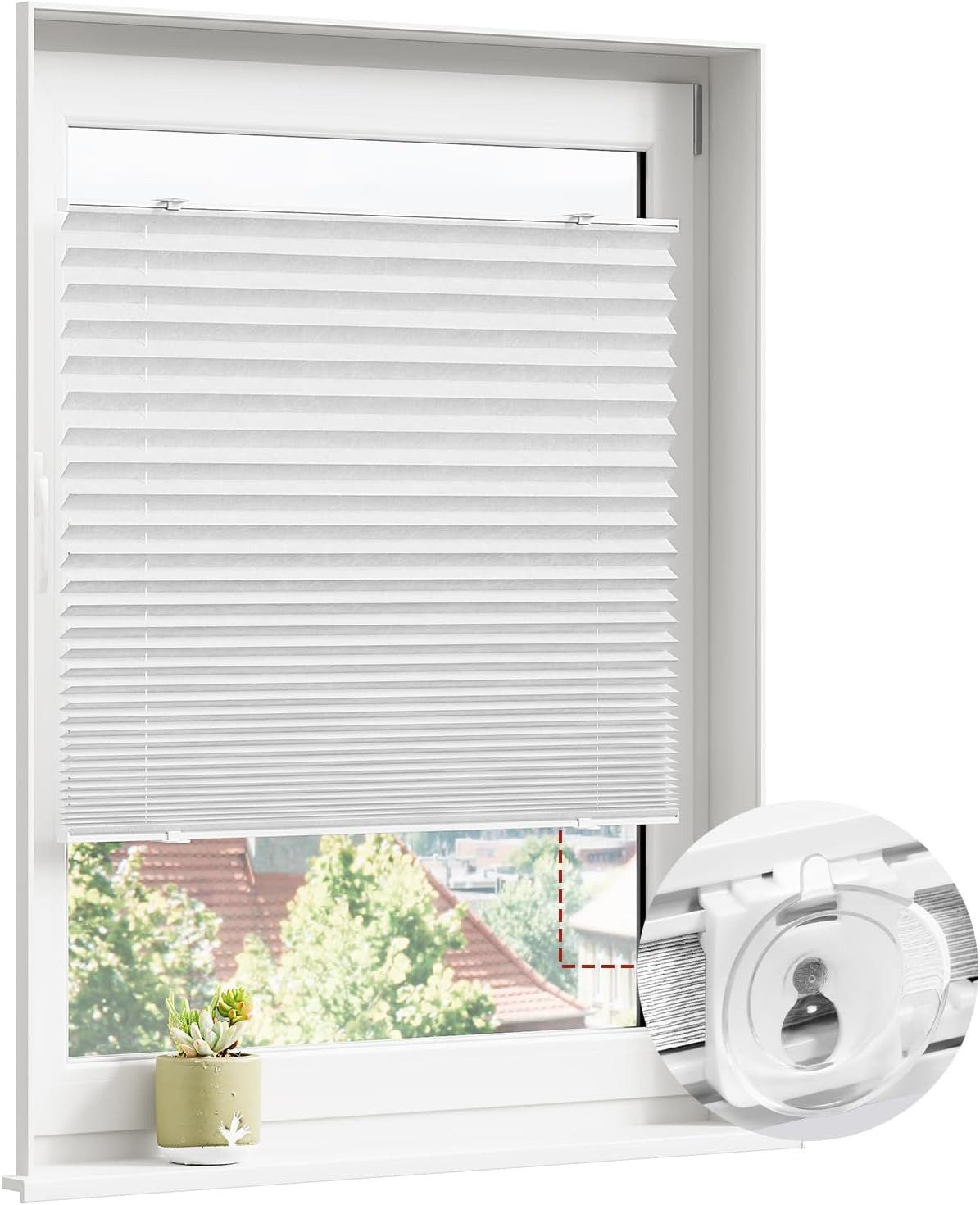 Woltu Plissee, ohne Bohren mit Saugnäpfen, Faltrollo lichtdurchlässig, für Fenster & Tür, Sichtschutz