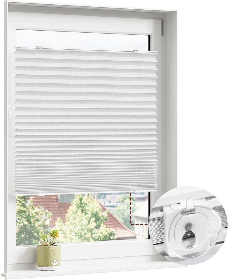 Woltu Plissee, ohne Bohren mit Saugnäpfen, Faltrollo lichtdurchlässig, für Fenster & Tür, Sichtschutz