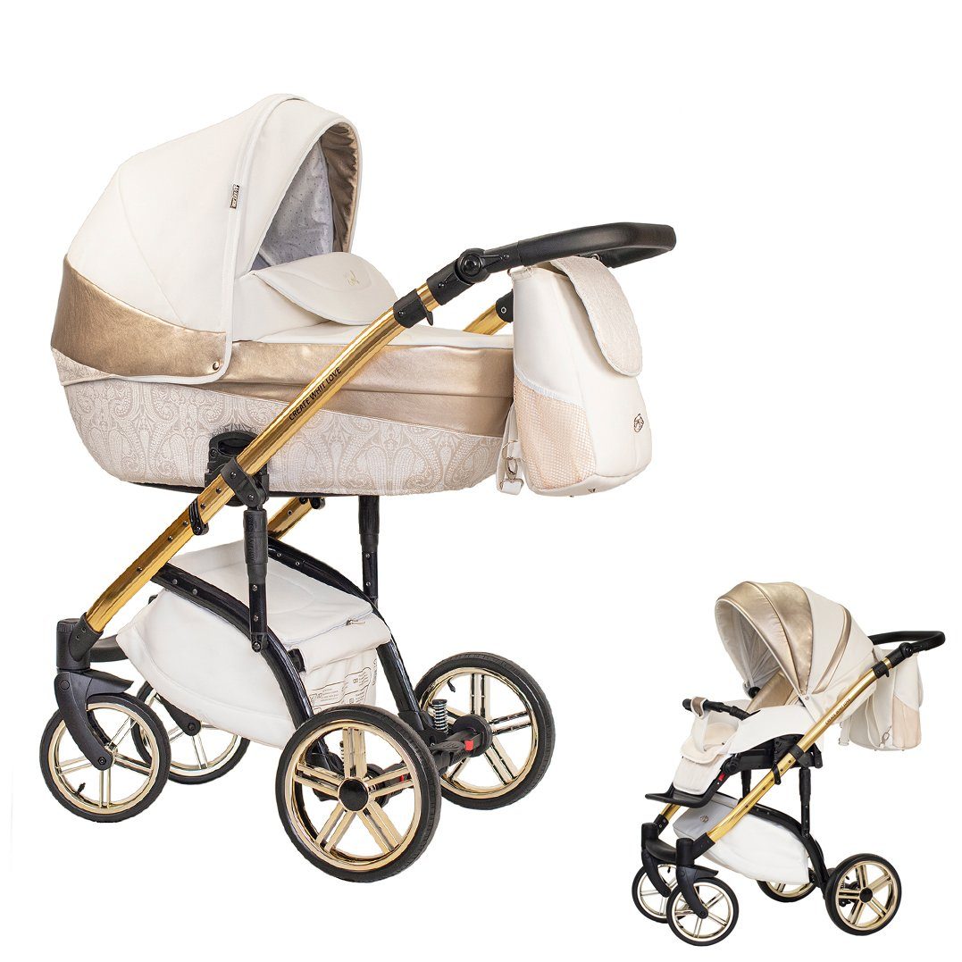 babies-on-wheels Kombi-Kinderwagen 2 in 1 Kinderwagen-Set Vip Lux - 11 Teile - in 16 Farben Creme-Kupfer-Dekor