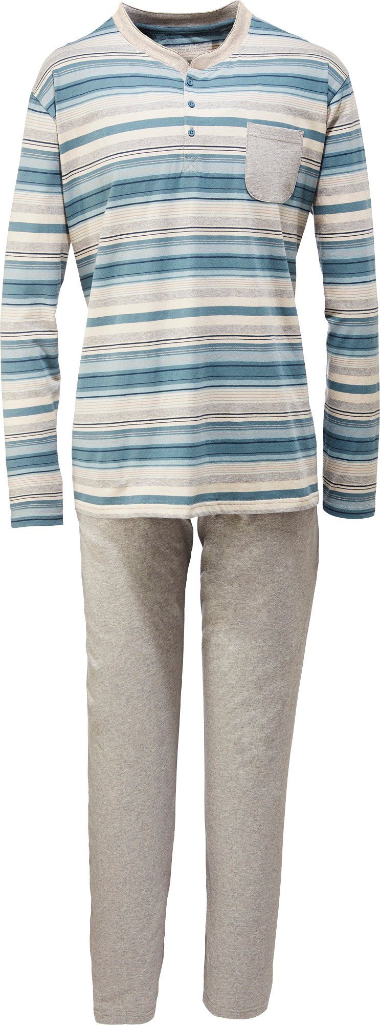 REDBEST Pyjama Herren-Schlafanzug Single-Jersey Streifen
