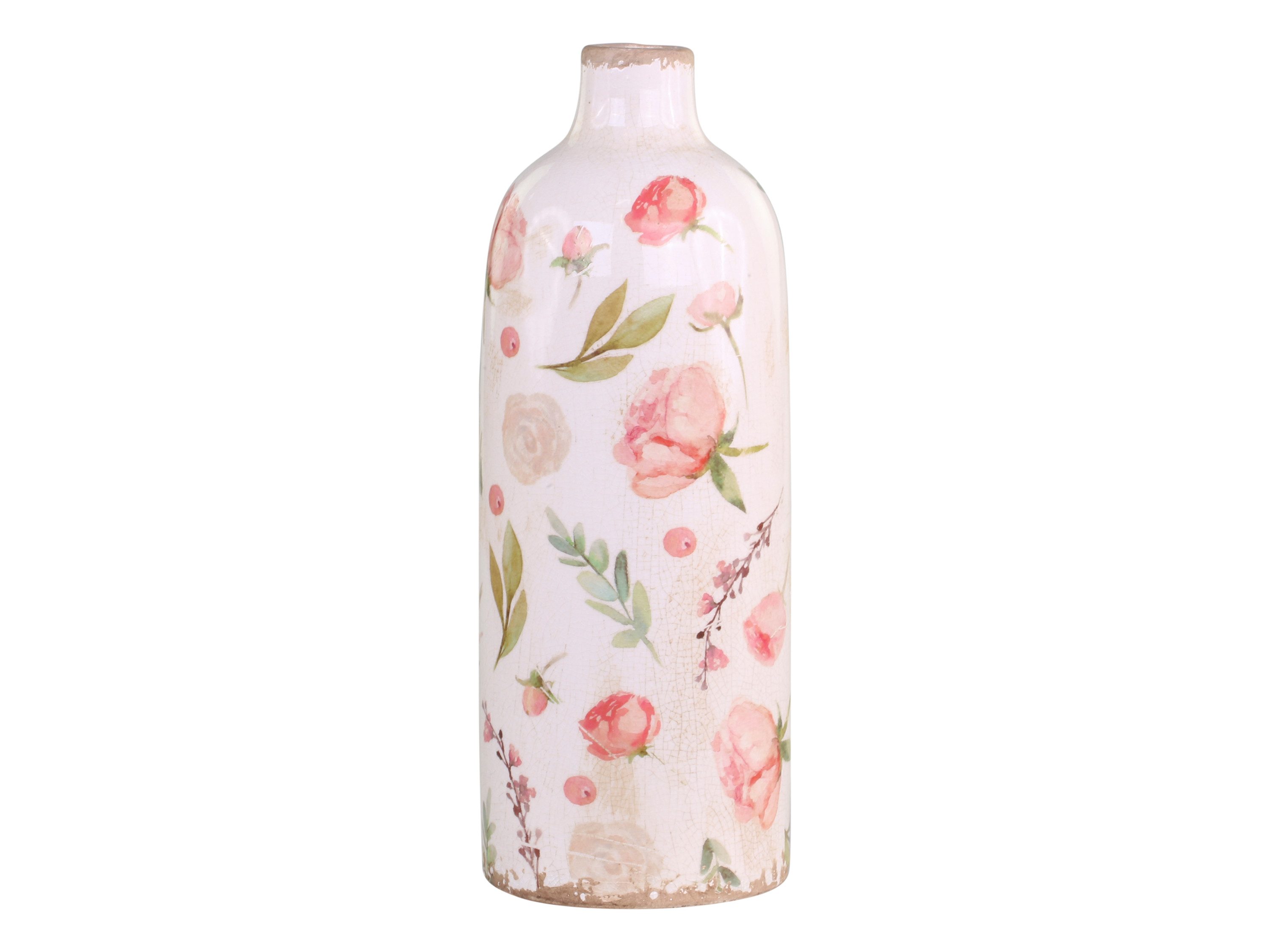 Chic Antique Blumentopf Étel Pflanztopf und Flasche Vase Keramik glasiert florales Muster Rosa, Wunderschönes Étel Muster
