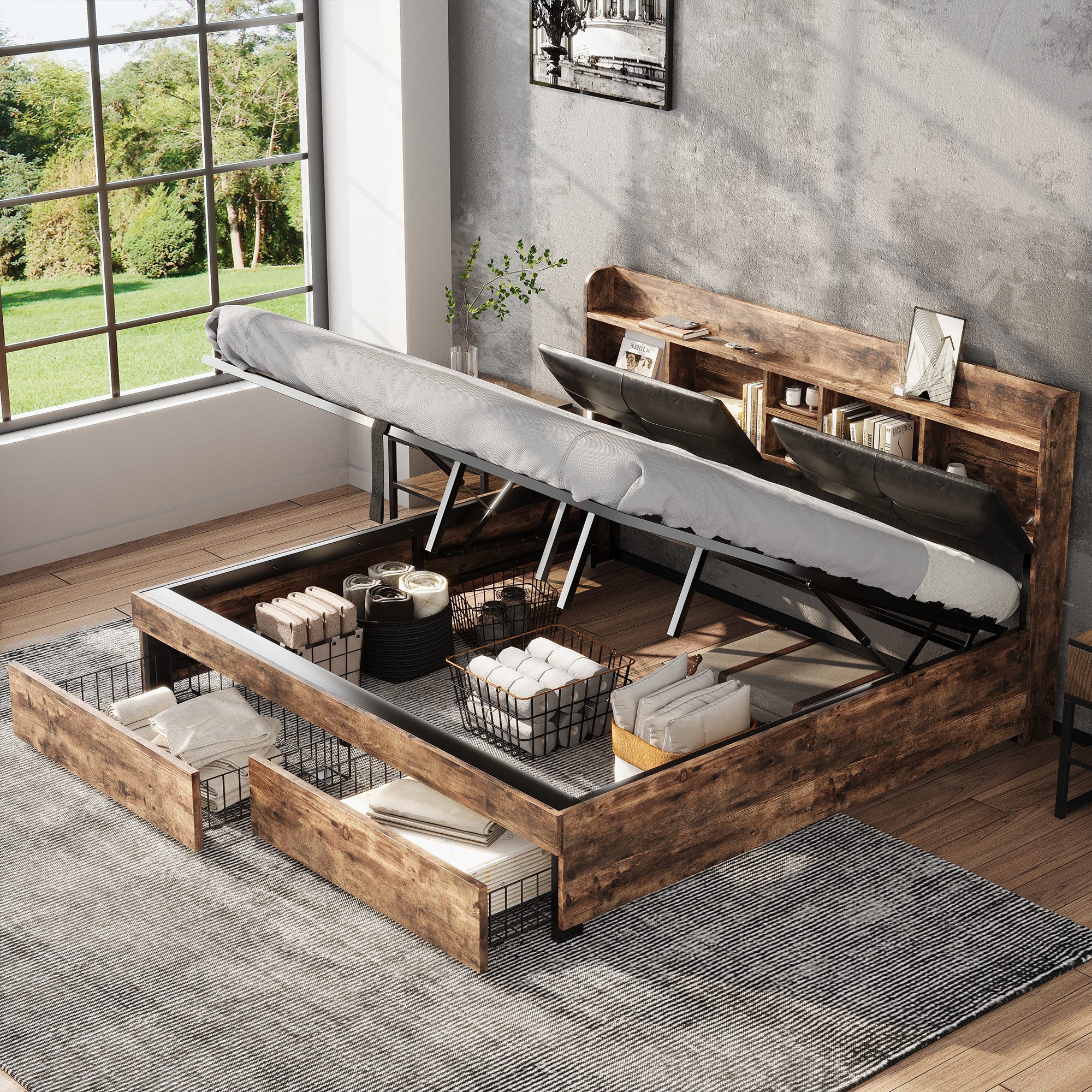 Flieks Holzbett, Hydraulisches Metallbett 160x200cm mit günstig online kaufen