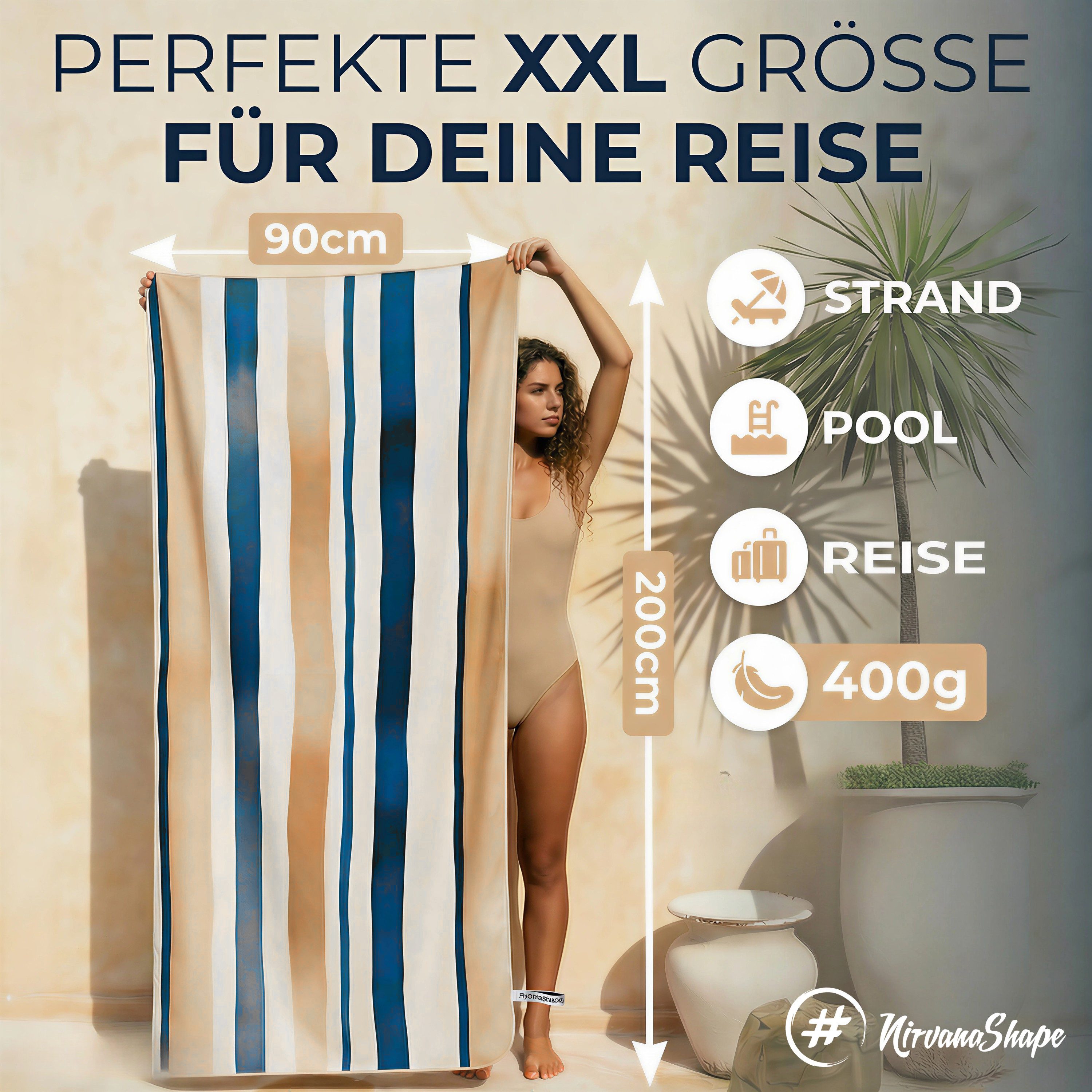 NirvanaShape Strandtuch Reise Handtuch Strandtuch XXL - Strandhandtuch, Mikrofaser Badetuch