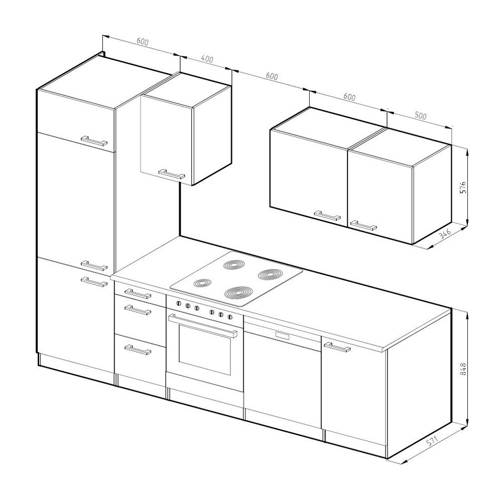 Vicco Küchenzeile Optima, Edelgrau/Weiß, 270 cm günstig online kaufen