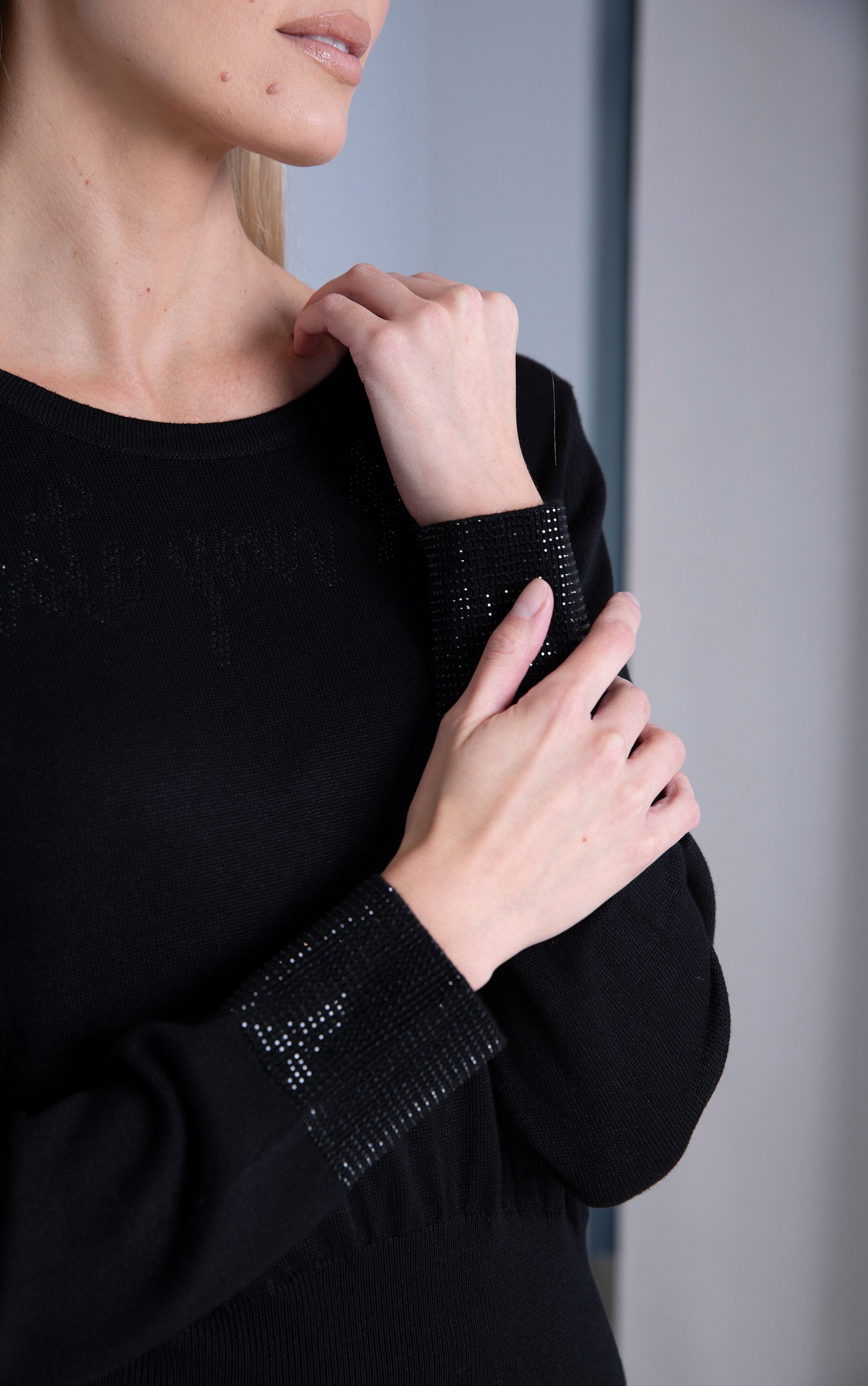 Passioni Strickpullover mit breitem Bund und Strassdetail