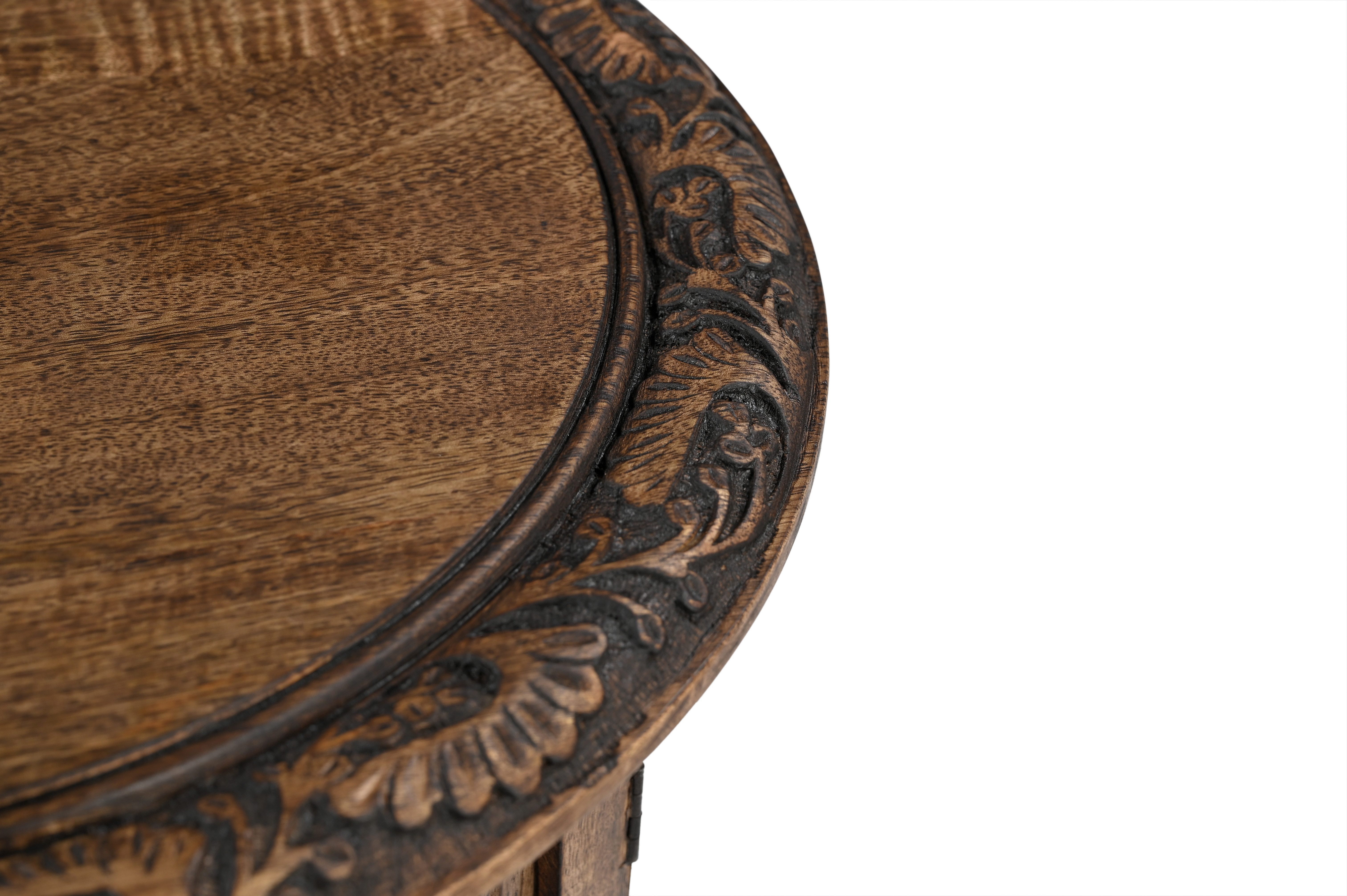 iAnanas Beistelltisch Mangoholz Massiv Sofatisch Dekotisch Wohnzimmertisch (1-St), Mangoholz handgeschnitzt Nachttisch 45x45 cm Sofatisch Wohnzimmertisch – Bild 3 von 5