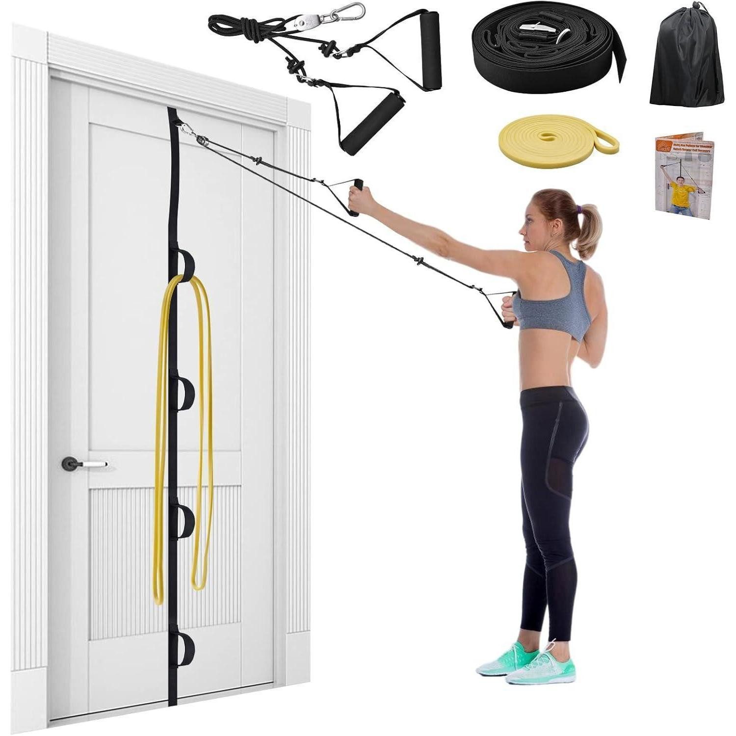 LuxusKollektion Physiobänder Schultertrainer 5er Set Türseilzug mit Widerstandsbändern für Reha