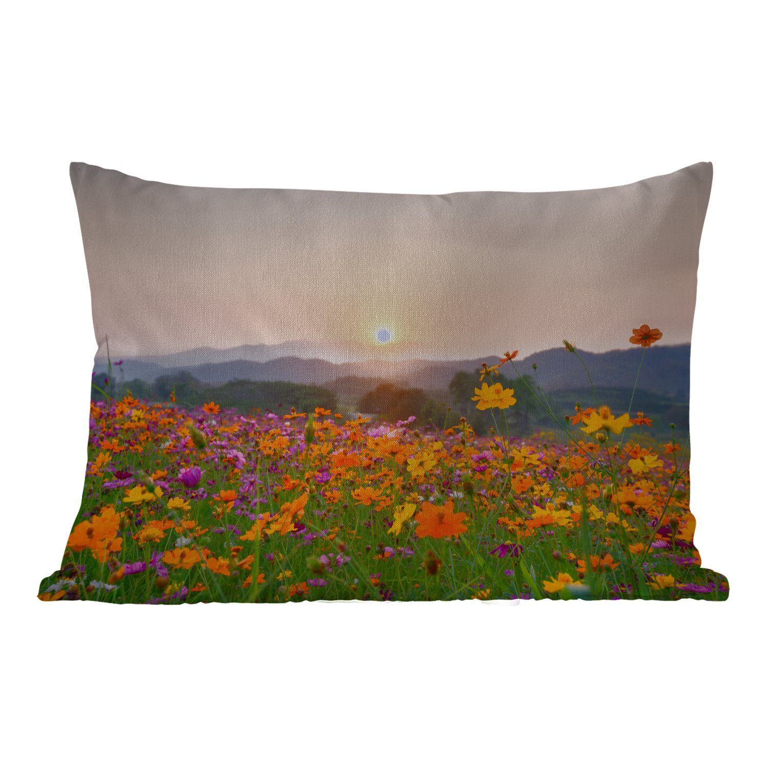 MuchoWow Dekokissen Blumen - Berg, Kissenhülle Sonnenuntergang Outdoor-Dekorationskissen, - Dekokissenbezug, Polyester