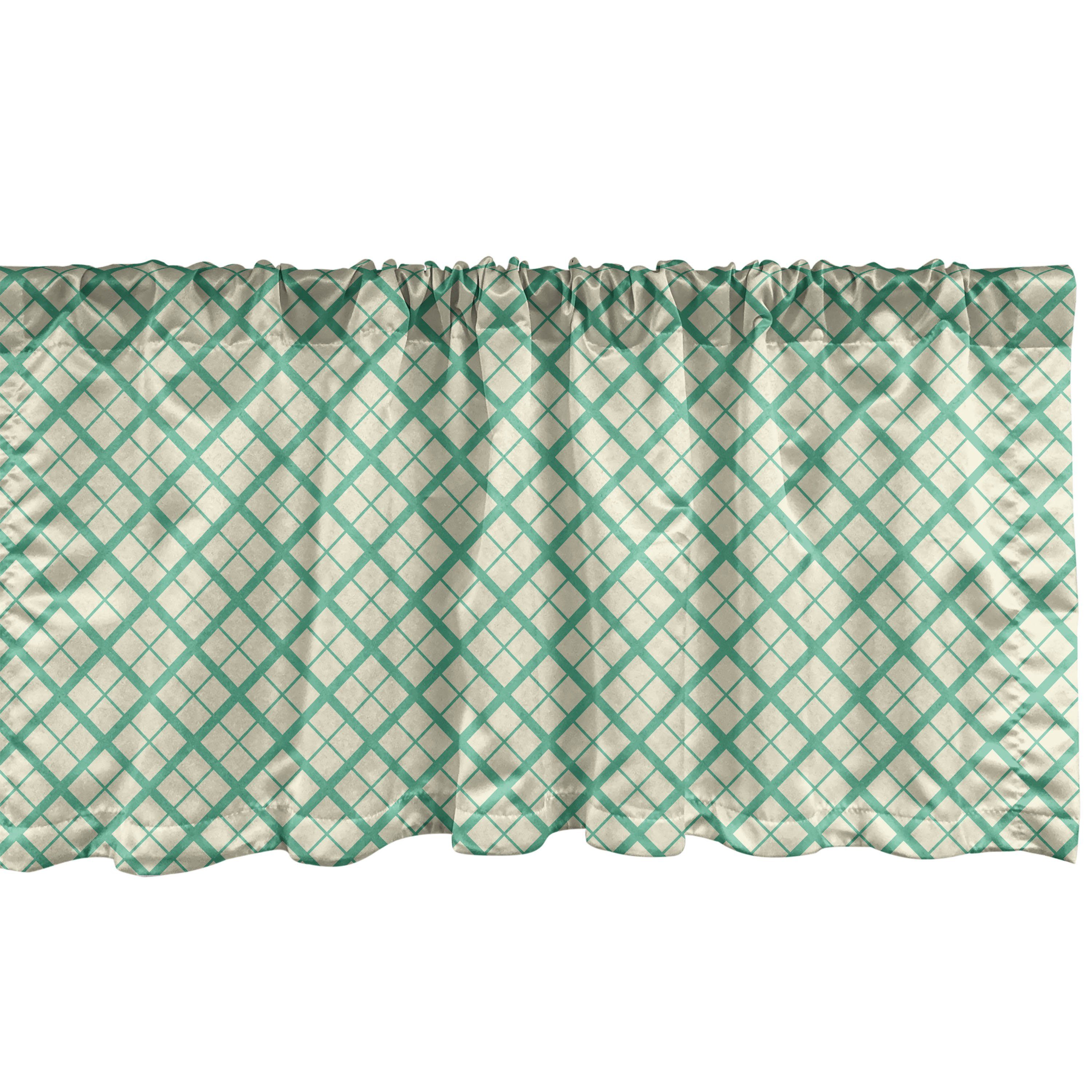 Scheibengardine Vorhang Volant für Karomuster Microfaser, Retro Linien Dekor Abakuhaus, Küche mit Stangentasche, Schlafzimmer