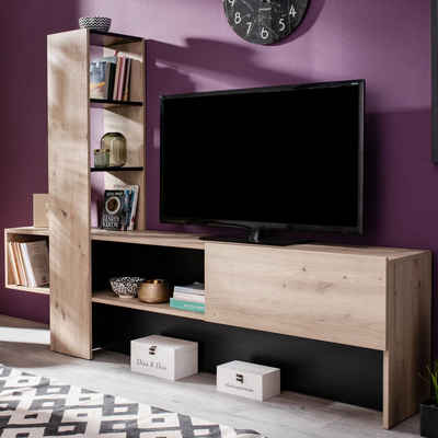 Homestyle4u TV-Board TV-Schrank Holz Grau Natur Lowboard Unterschrank Sideboard Fernsehschr (Wohnwand komplett, 1 St)